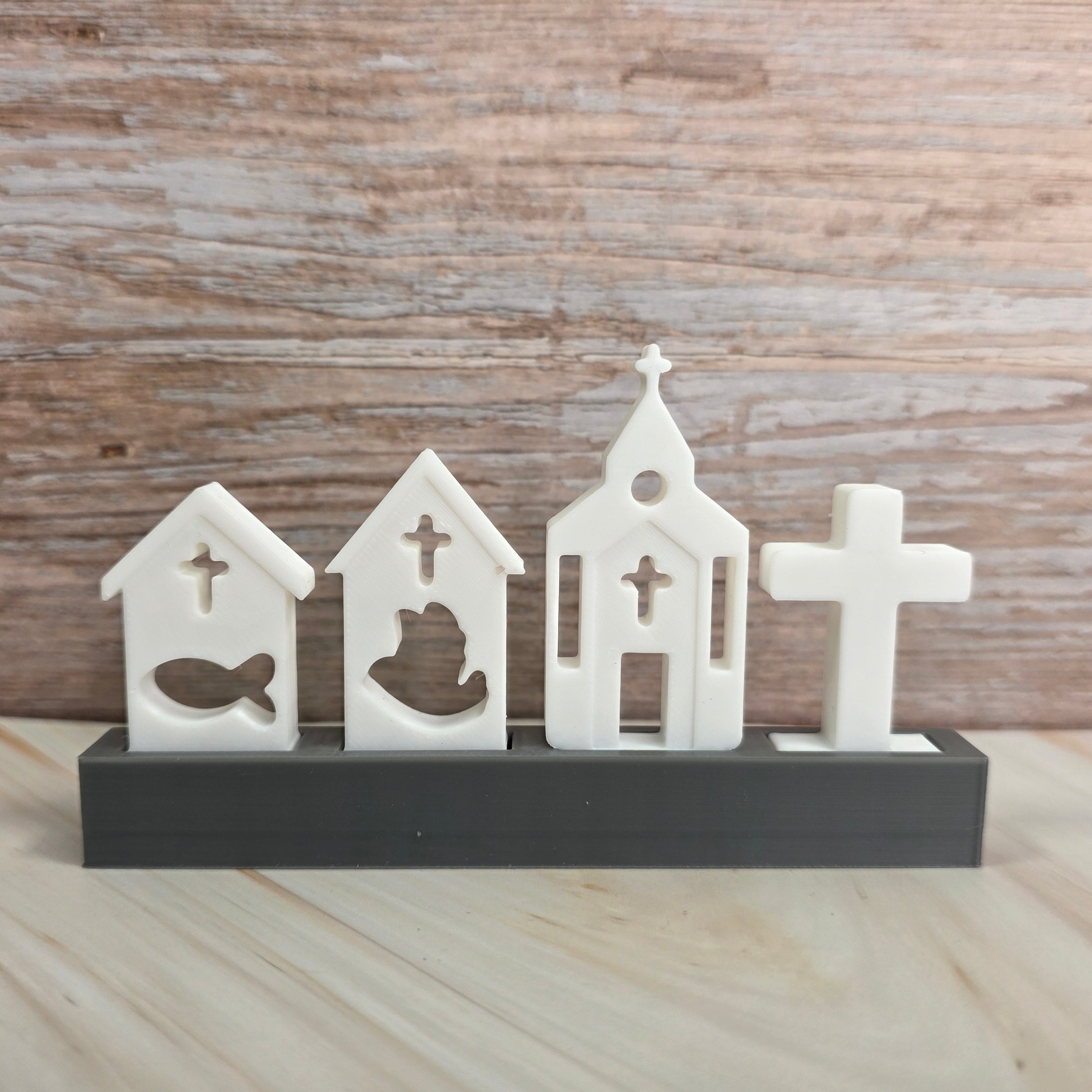 3D Druckdatei – Motivklötzchen Kirchenset – Kreuz, Kirche,Taube,Fisch - STL