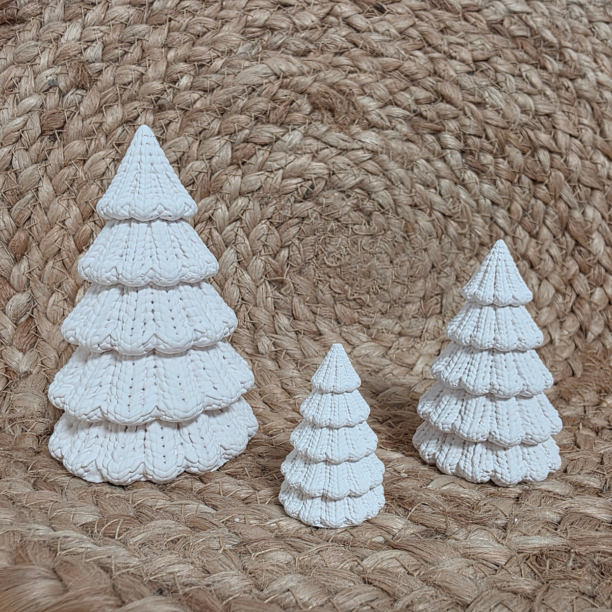 Silikongießform – Tannenbäume in 3 Größen mit Strickmuster
