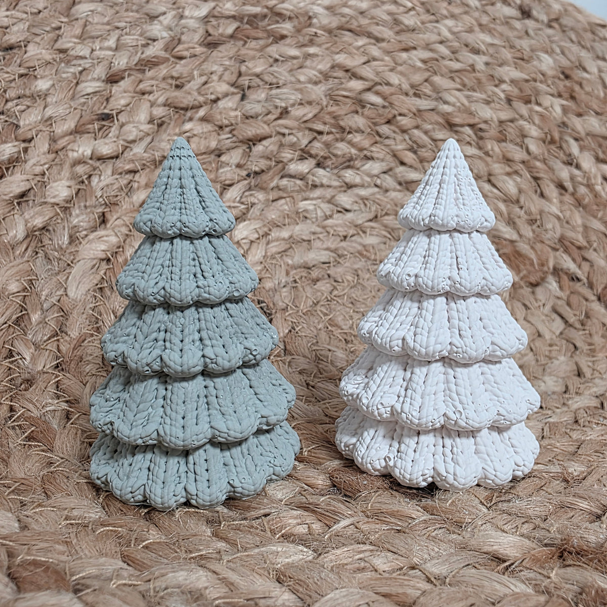 Silikongießform – Tannenbäume in 3 Größen mit Strickmuster