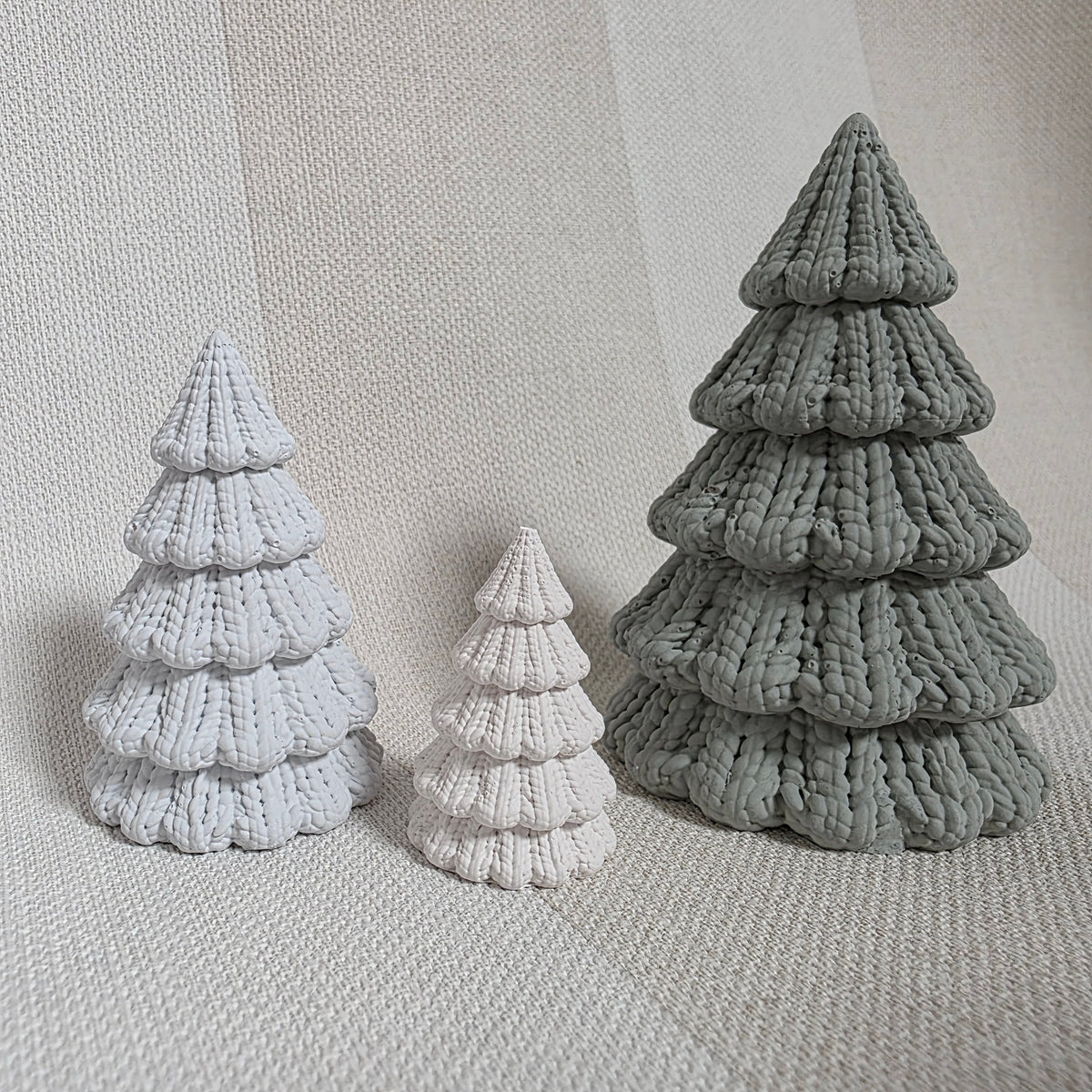 Silikongießform – Tannenbäume in 3 Größen mit Strickmuster