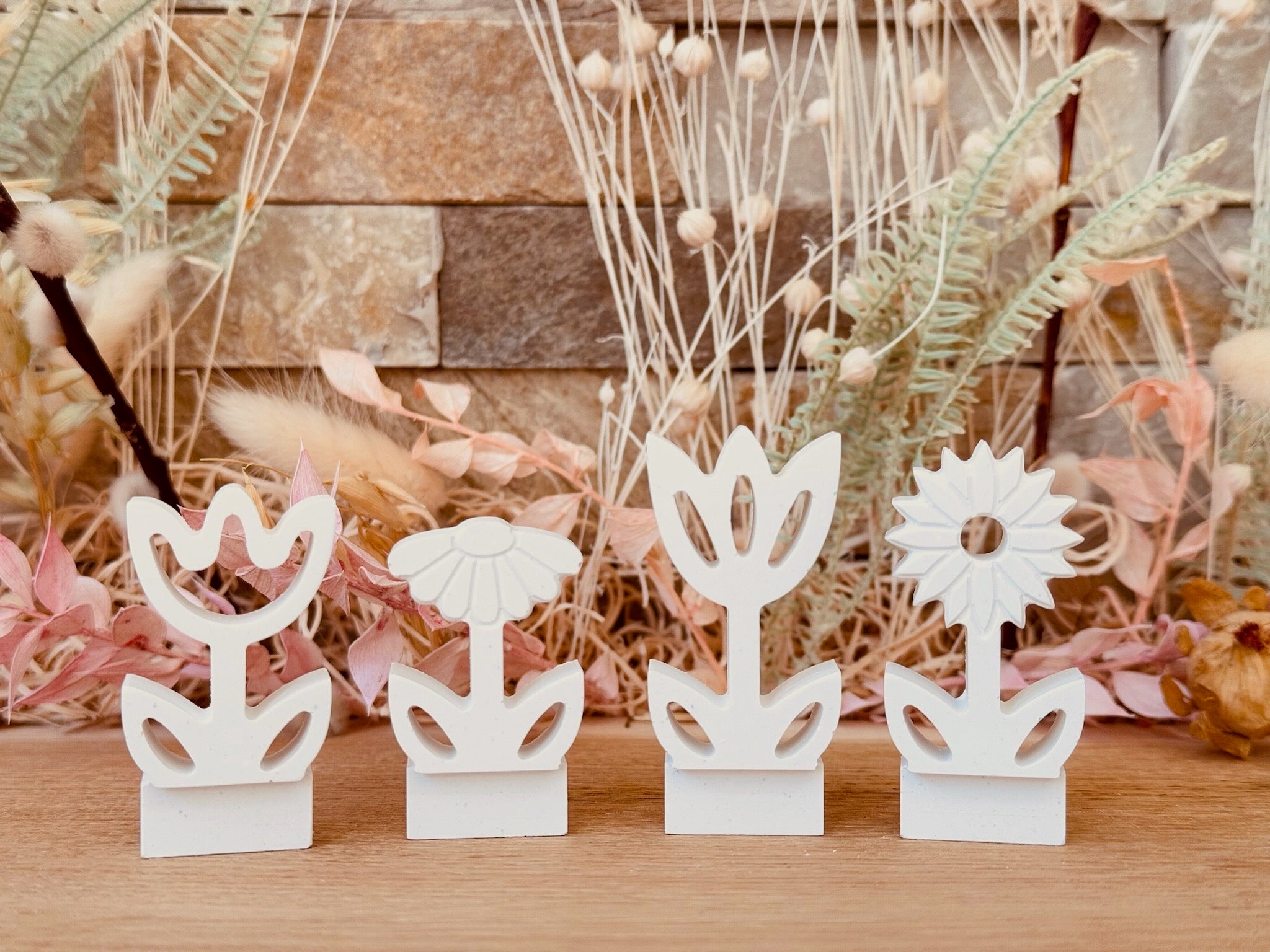 Silikon - Gießform - Klötzchenhäuser - Frühlingsblumen graviert - Klötzchen - Häuserkranz -