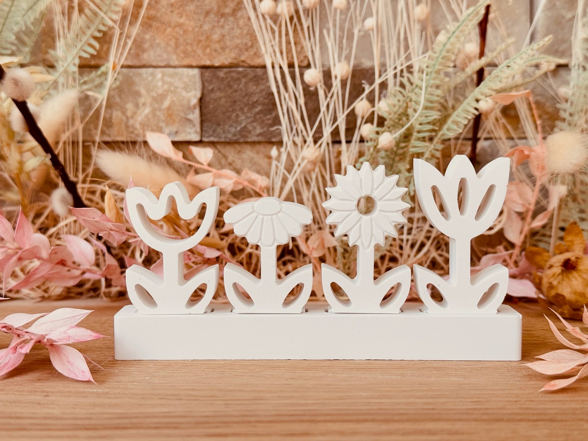 Silikon - Gießform - Klötzchenhäuser - Frühlingsblumen graviert - Klötzchen - Häuserkranz -
