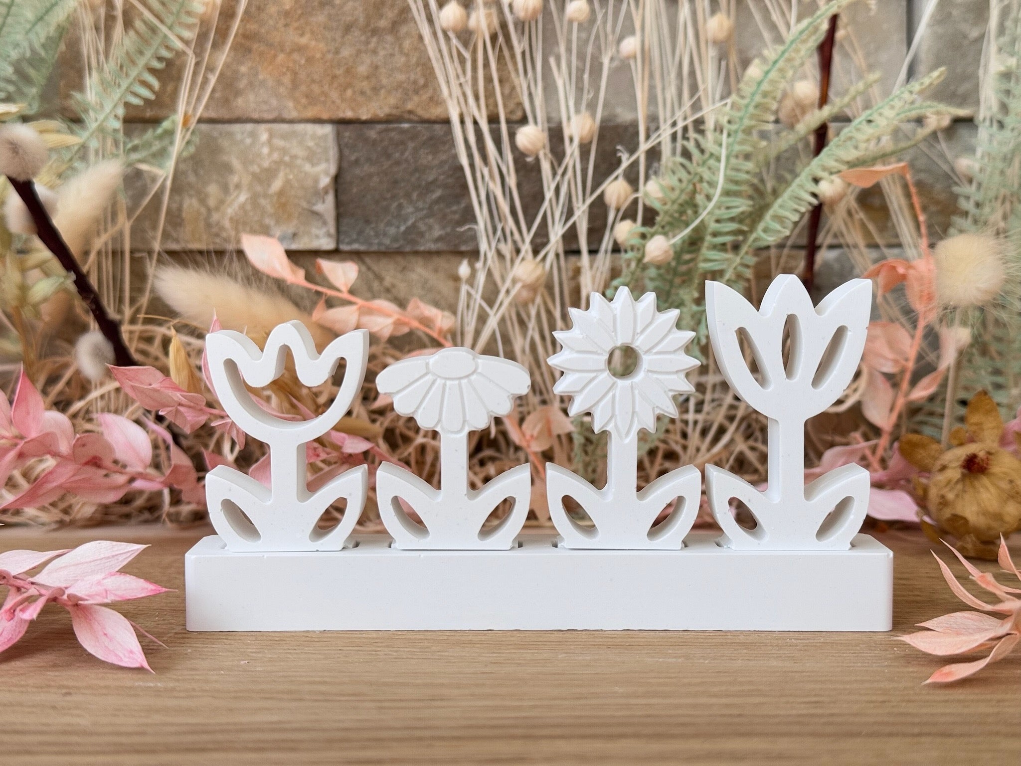 Silikon - Gießform - Klötzchenhäuser - Frühlingsblumen graviert - Klötzchen - Häuserkranz -