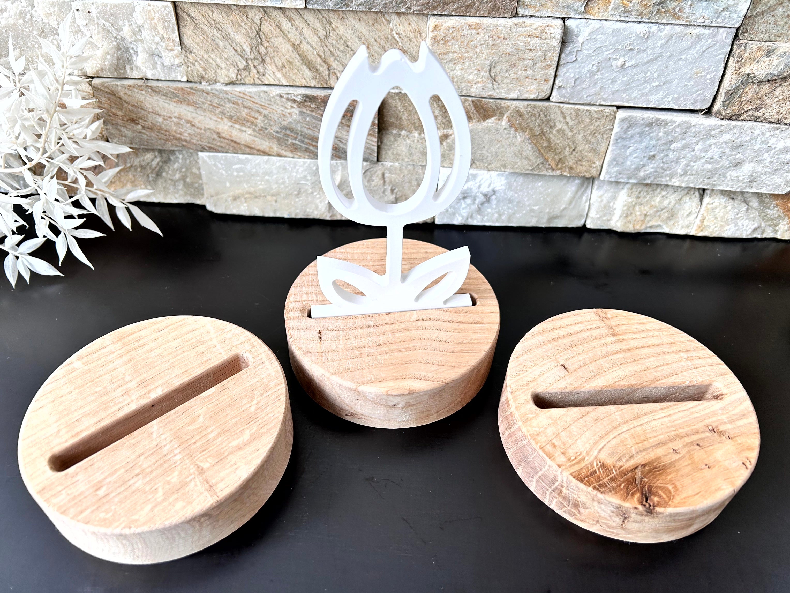 Eiche - Halter - Rund mit Einschiebeöffnung - Grundform - Massivholz - Sockel