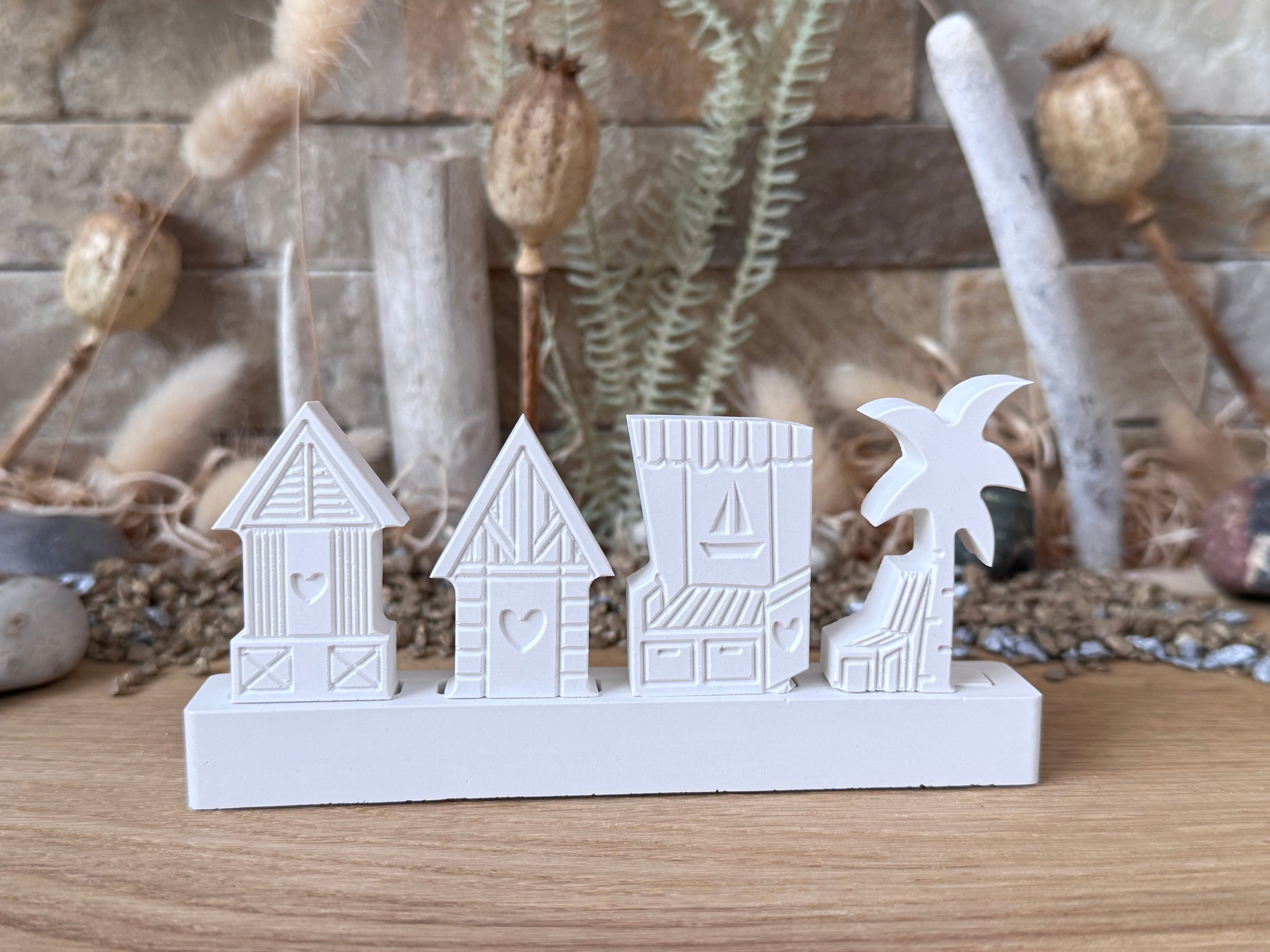 Silikon - Gießform - Klötzchenhäuser - Maritimset - Strandkorb - Palme - Klötzchen - Häuserkranz -