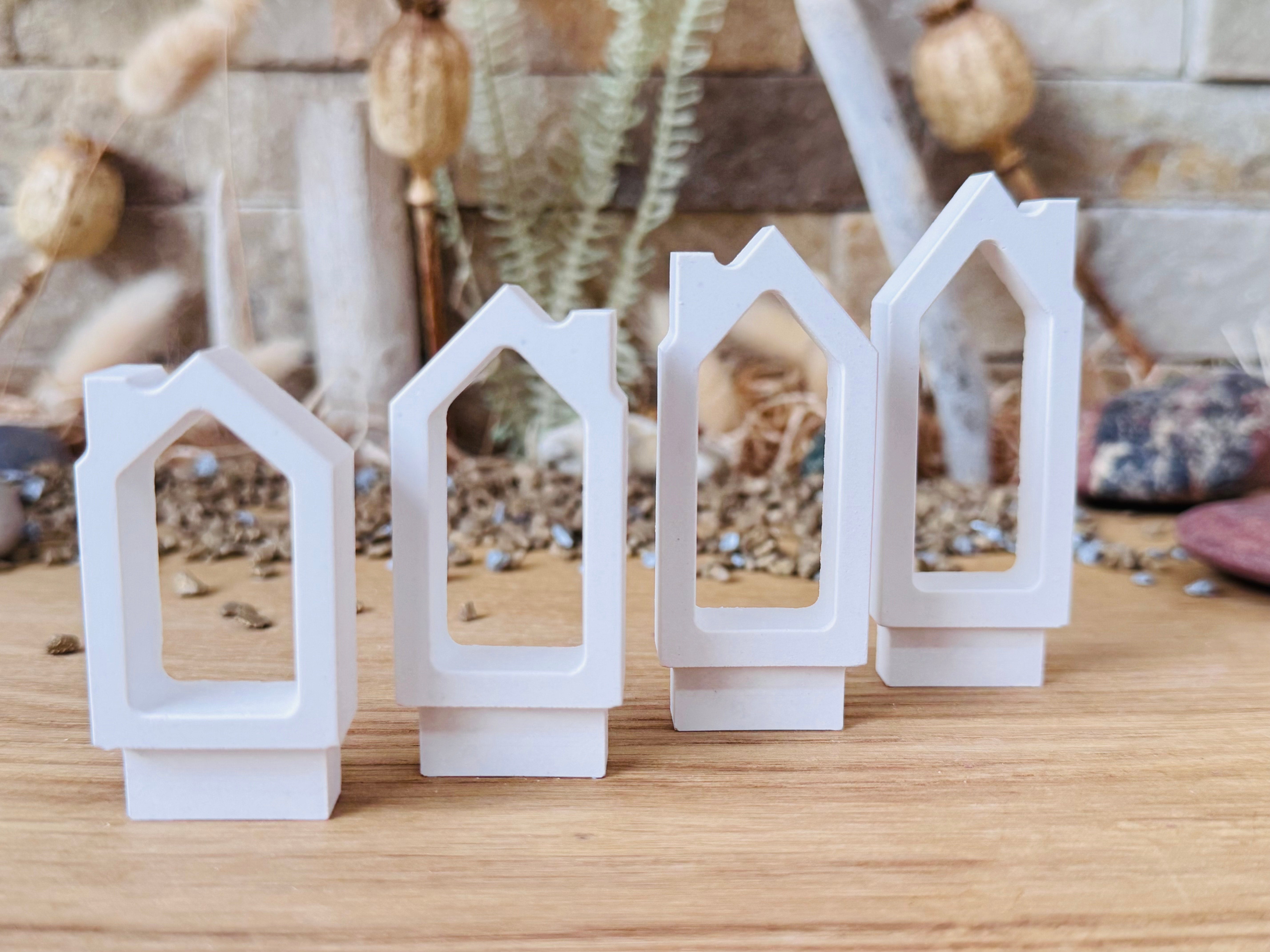 Silikon - Gießform - schmale Häuser mit Schornstein - Klötzchen - Häuserkranz - Lichthäuser -