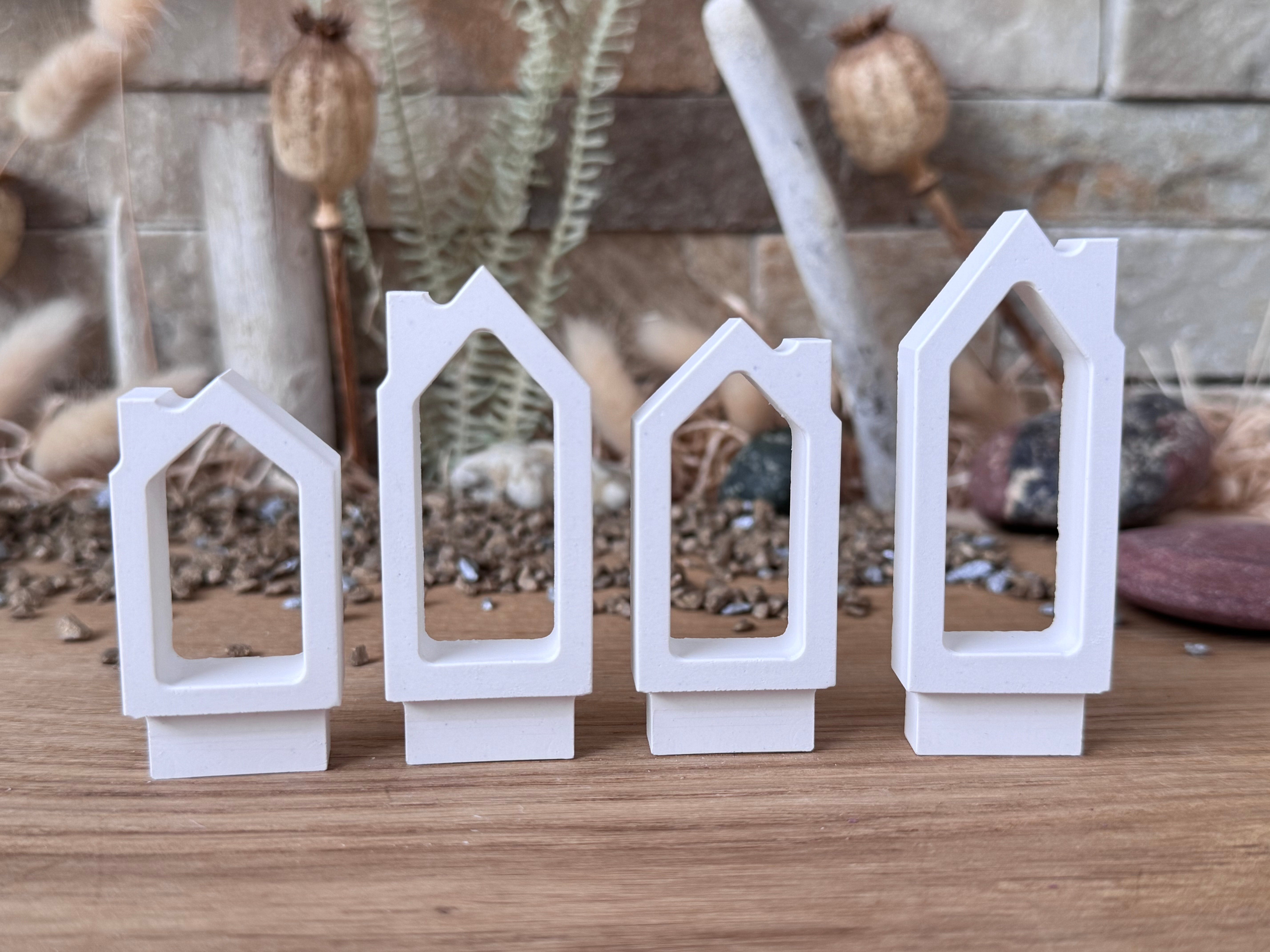 Silikon - Gießform - schmale Häuser mit Schornstein - Klötzchen - Häuserkranz - Lichthäuser -
