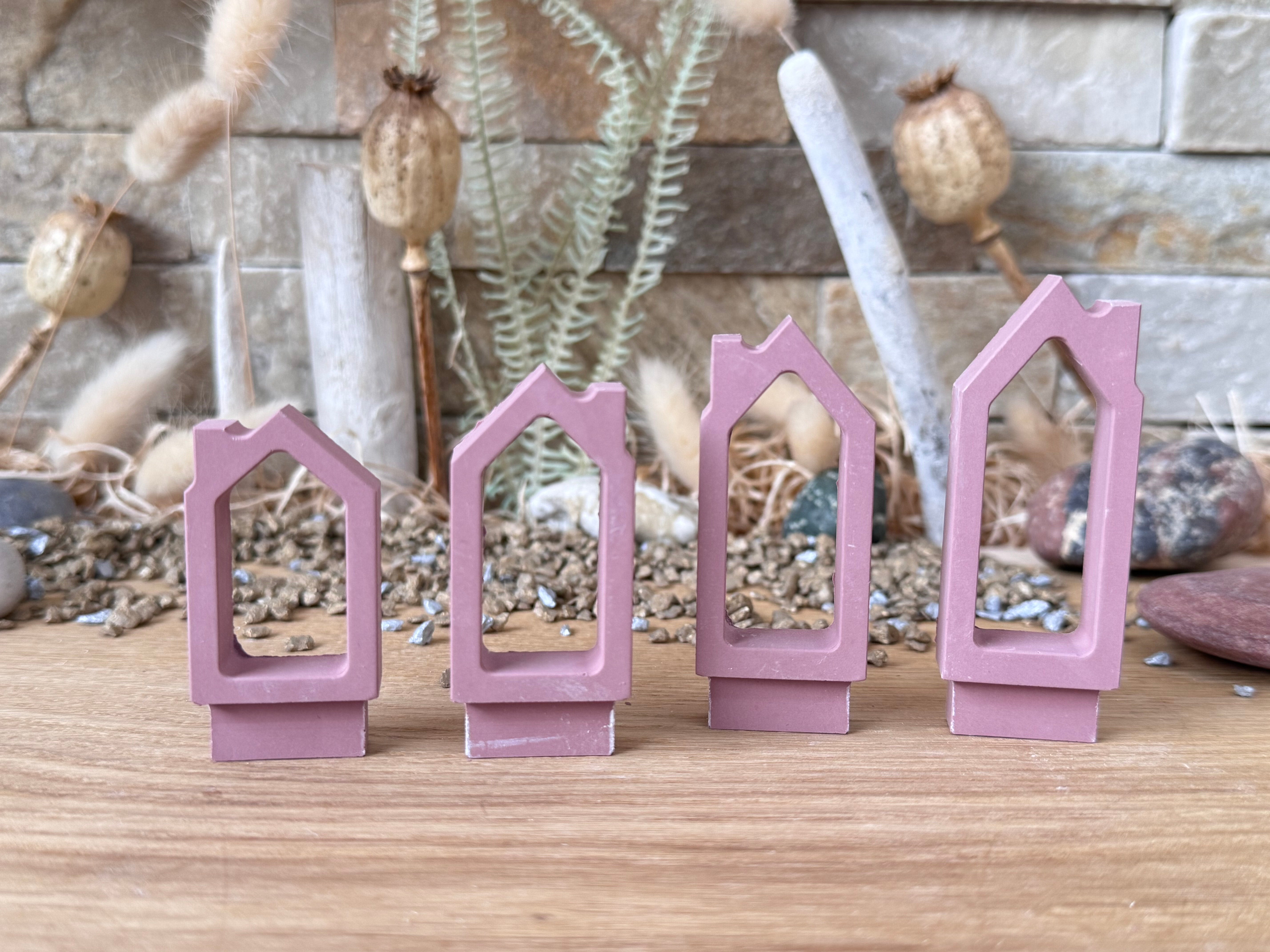 Silikon - Gießform - schmale Häuser mit Schornstein - Klötzchen - Häuserkranz - Lichthäuser -