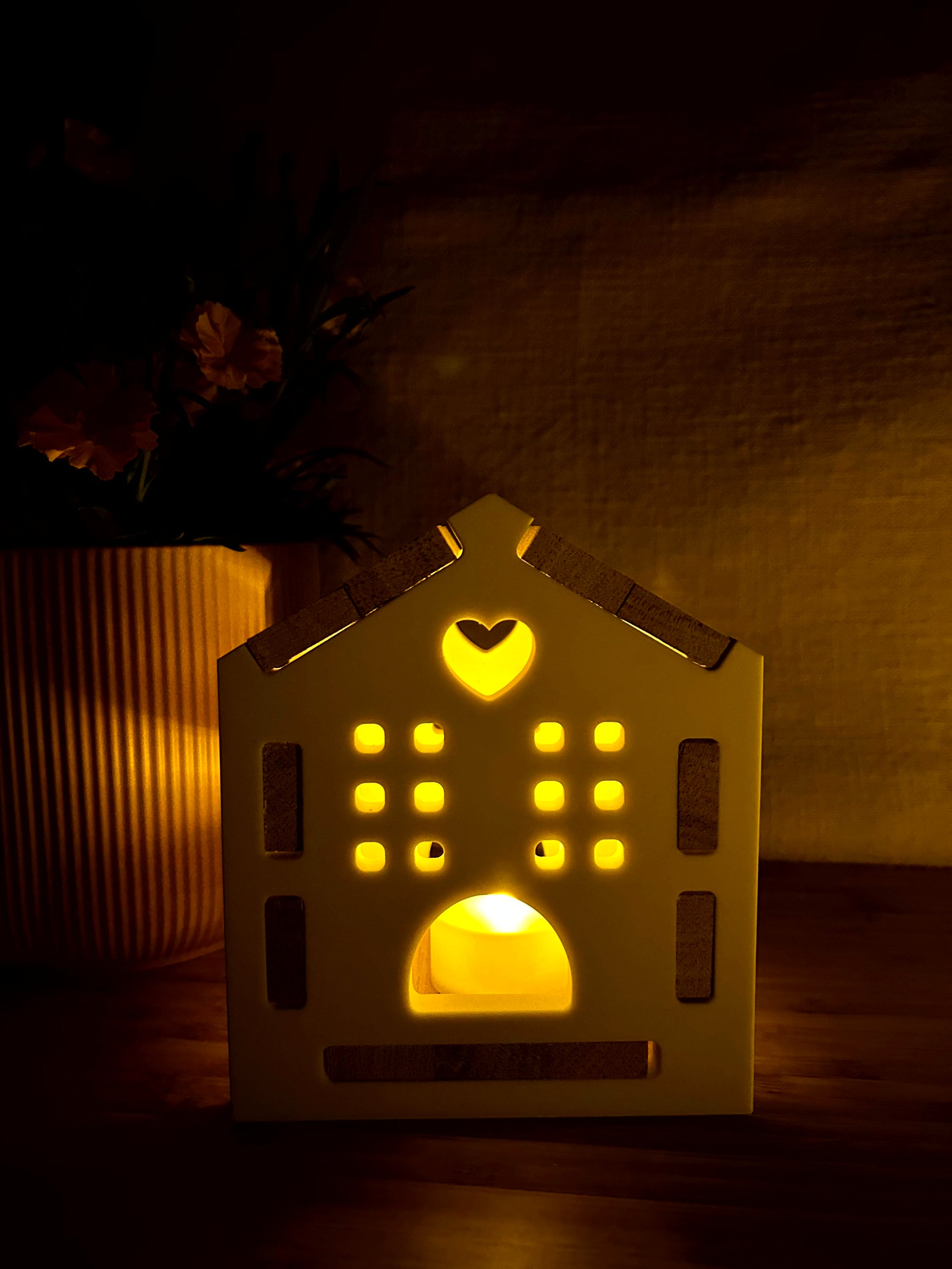 Silikon - Gießform - Klötzchenhaus mit Herz - Lichthaus mit Klötzchen - Klötzchen - Herz