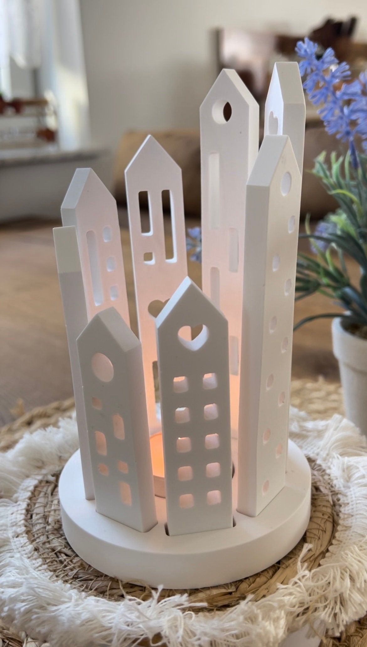 Silikon - Gießform -Klötzchenmatte mit Herzhäusern - Klötzchen Lichthäuser - Lichthausklötzchen - Klötzchen - Windlicht -