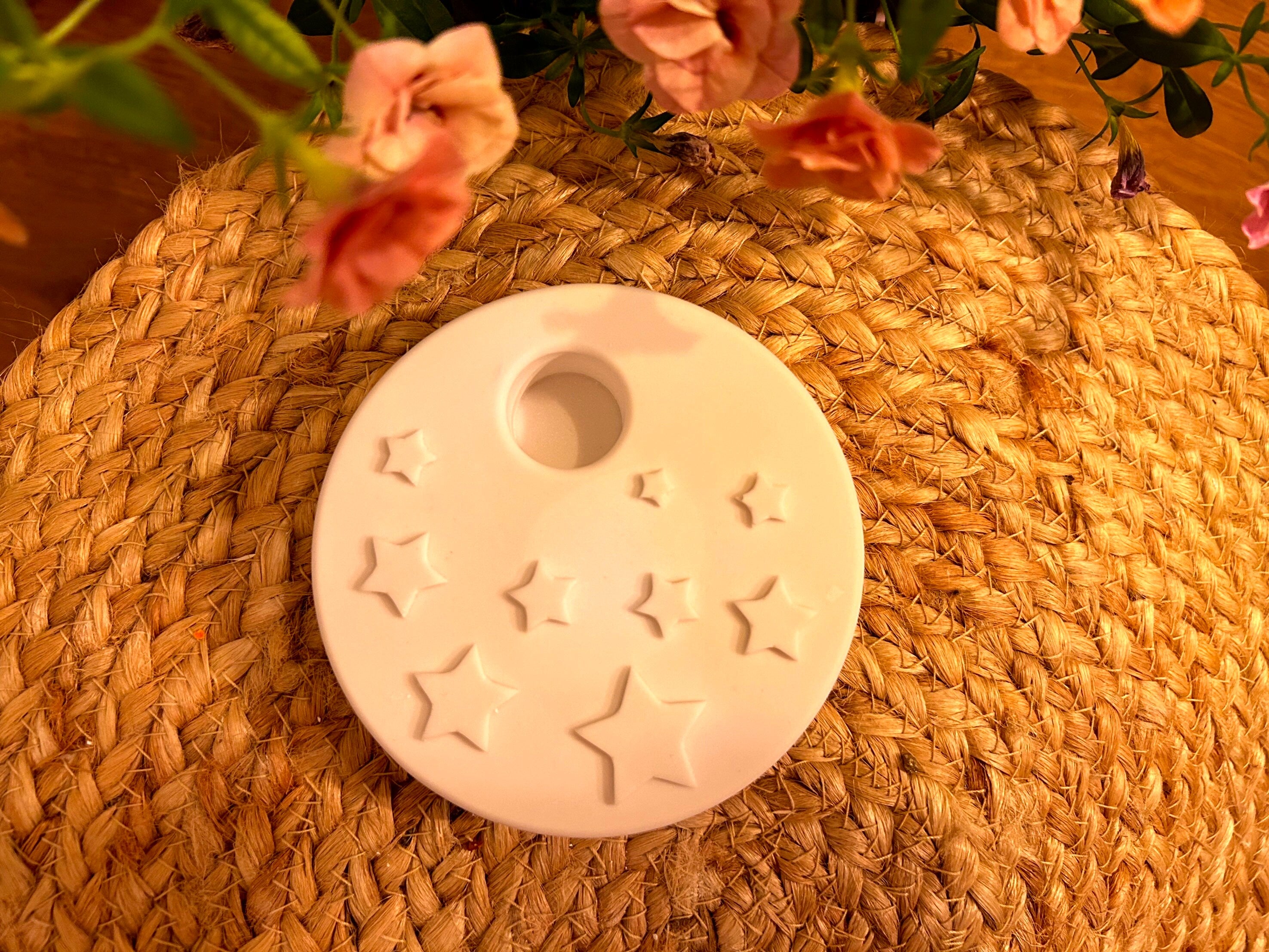 Silikon - Gießform - Stabkerzenteller mit Sternen - Stabkerzenhalter mit Sternen -