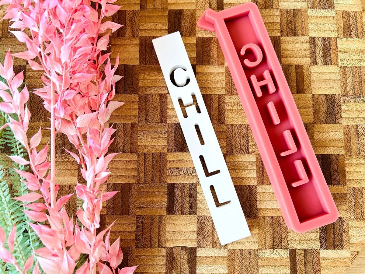 Silikon Gießform Klötzchen CHILL Schriftzug Klötzchen Lichthäuser Lichthausklötzchen Klötzchen Windlicht – Ansicht 2