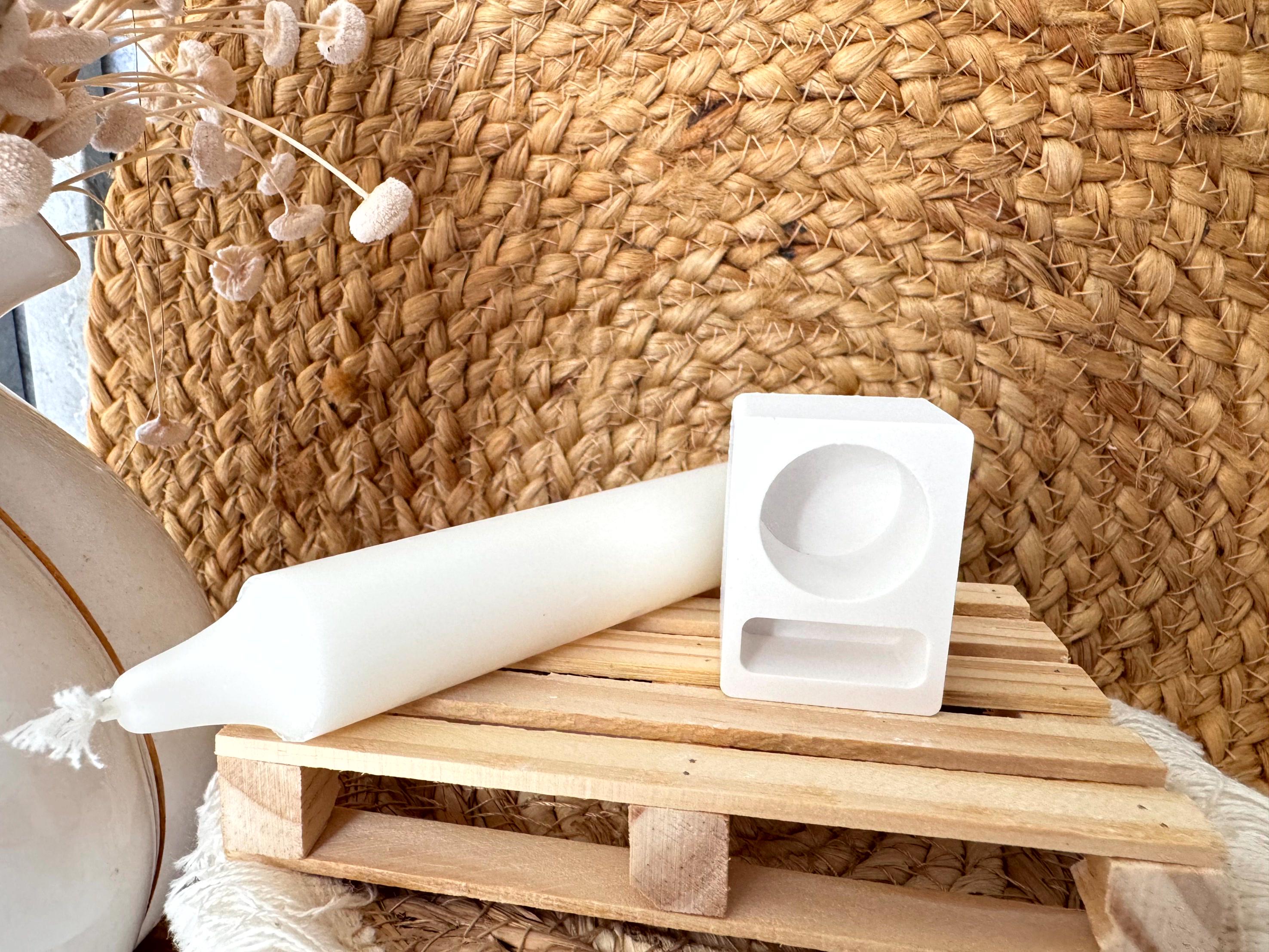 Silikon - Gießform -Stabkerzenhalter mit Platz für 1 Klötzchen - Klötzchen Lichthäuser - Häuserkranz- Klötzchen - Windlicht - Eckig