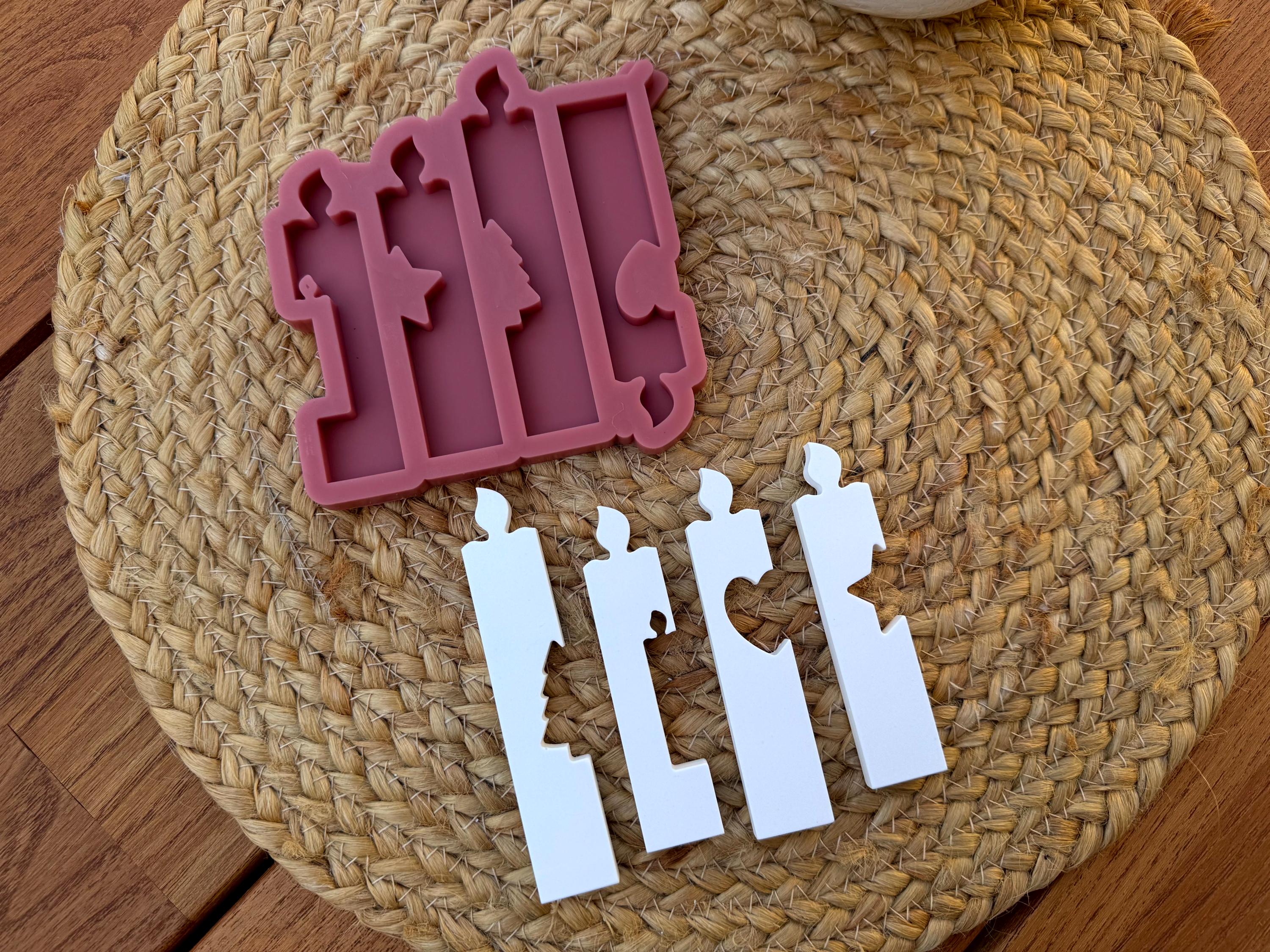 Silikon - Gießform -Klötzchen 4er Set Kerzen- Klötzchen Lichthäuser - Lichthausklötzchen - Klötzchen - Weihnachtswindlicht -