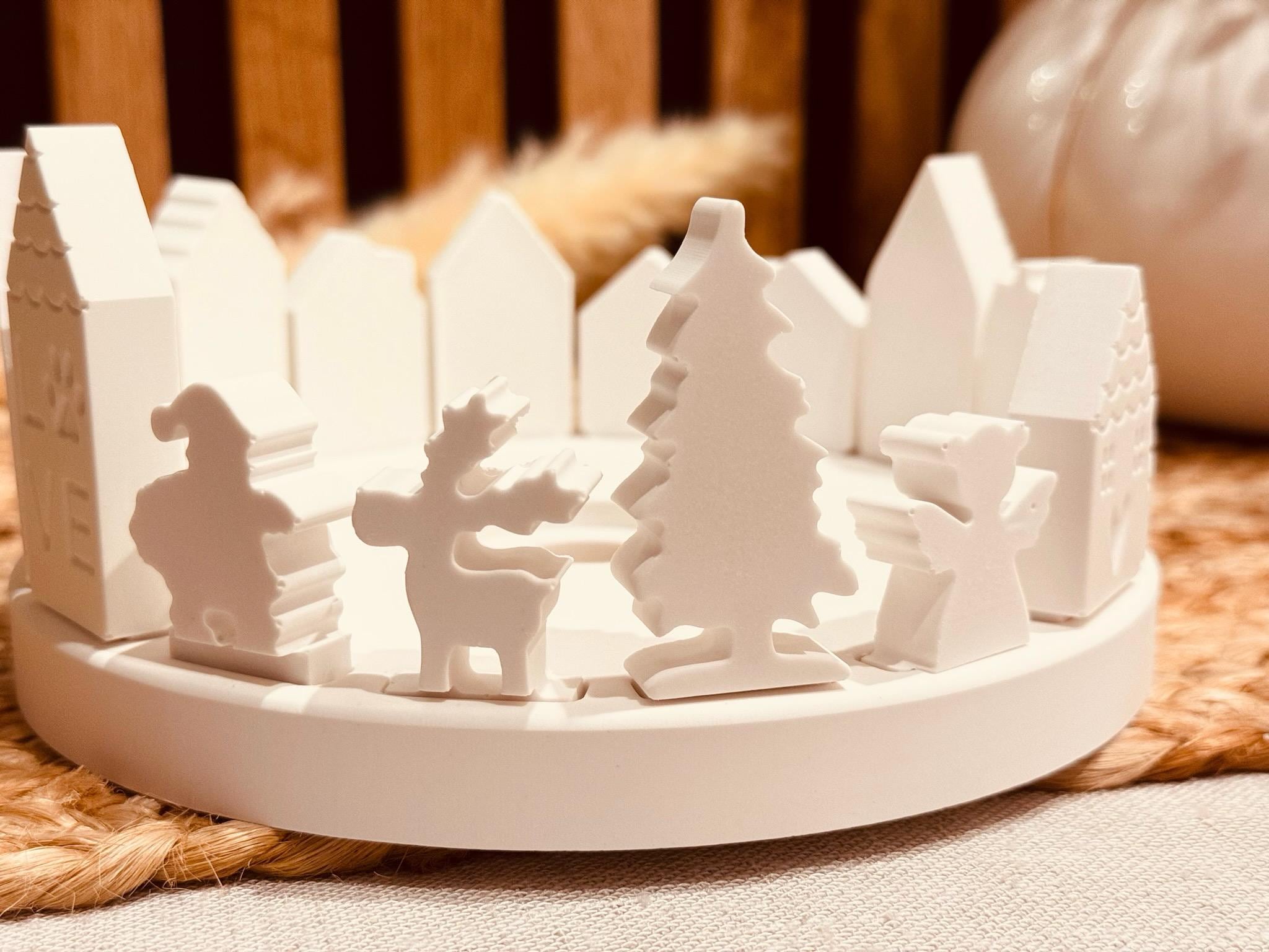Silikon - Gießform - Klötzchenhäuser Weihnachtsmotive - Klötzchen - Häuserkranz -