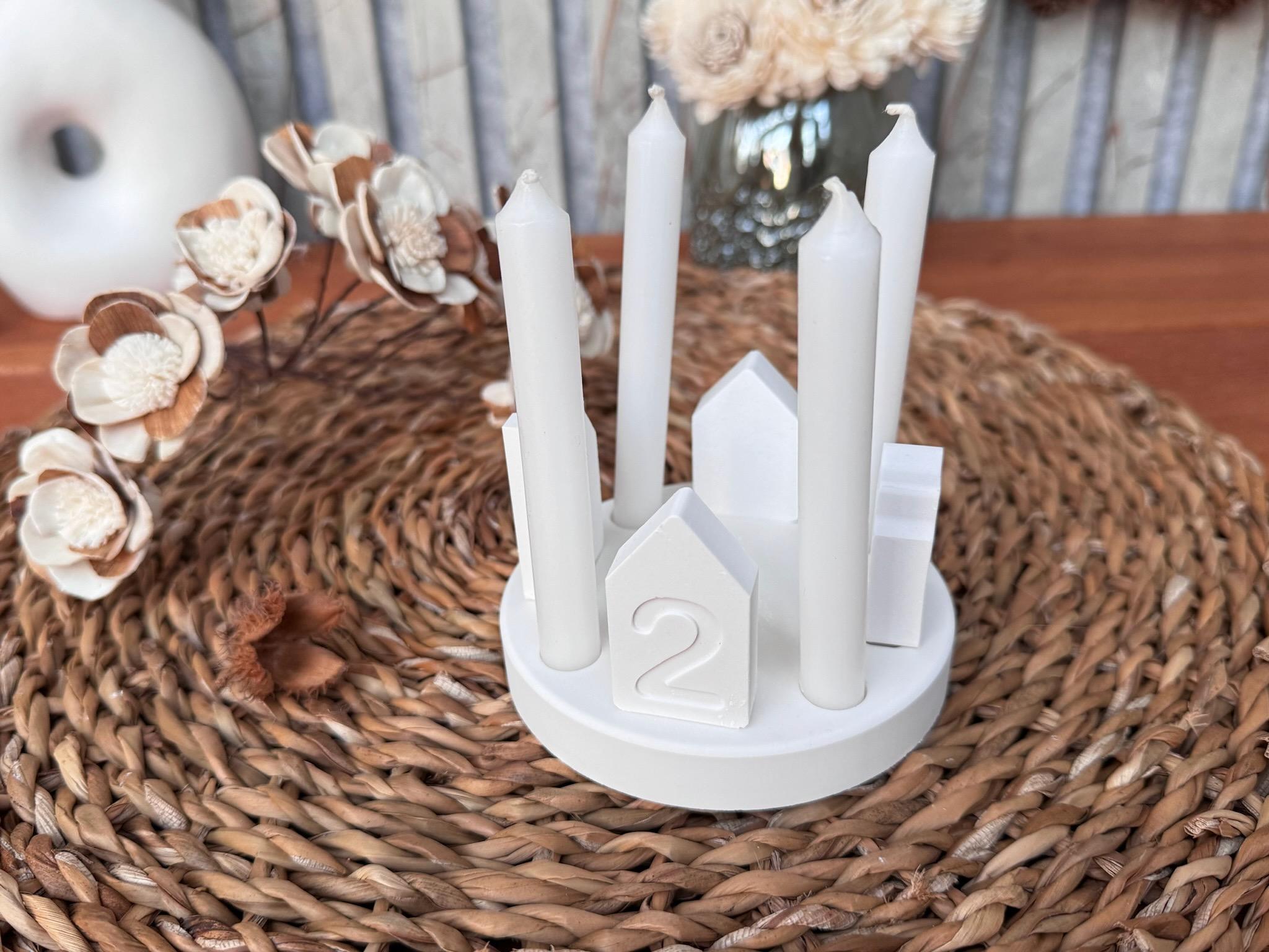 Silikon - Gießform - Adventskranz klein - Klötzchenhäuser Grundplatte - Klötzchen - Häuserkranz - Weihnachten -