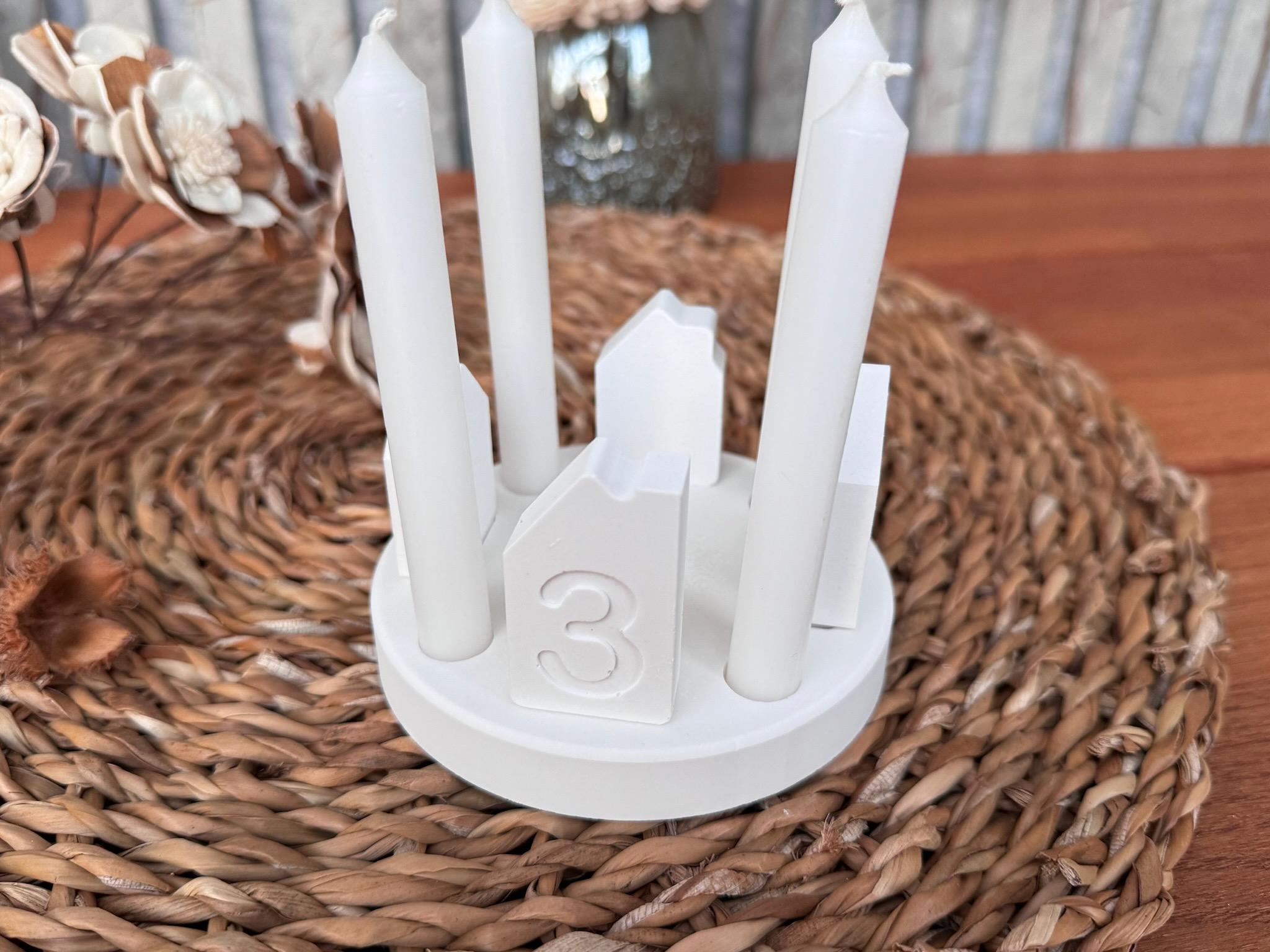Silikon - Gießform - Adventskranz klein - Klötzchenhäuser Grundplatte - Klötzchen - Häuserkranz - Weihnachten -