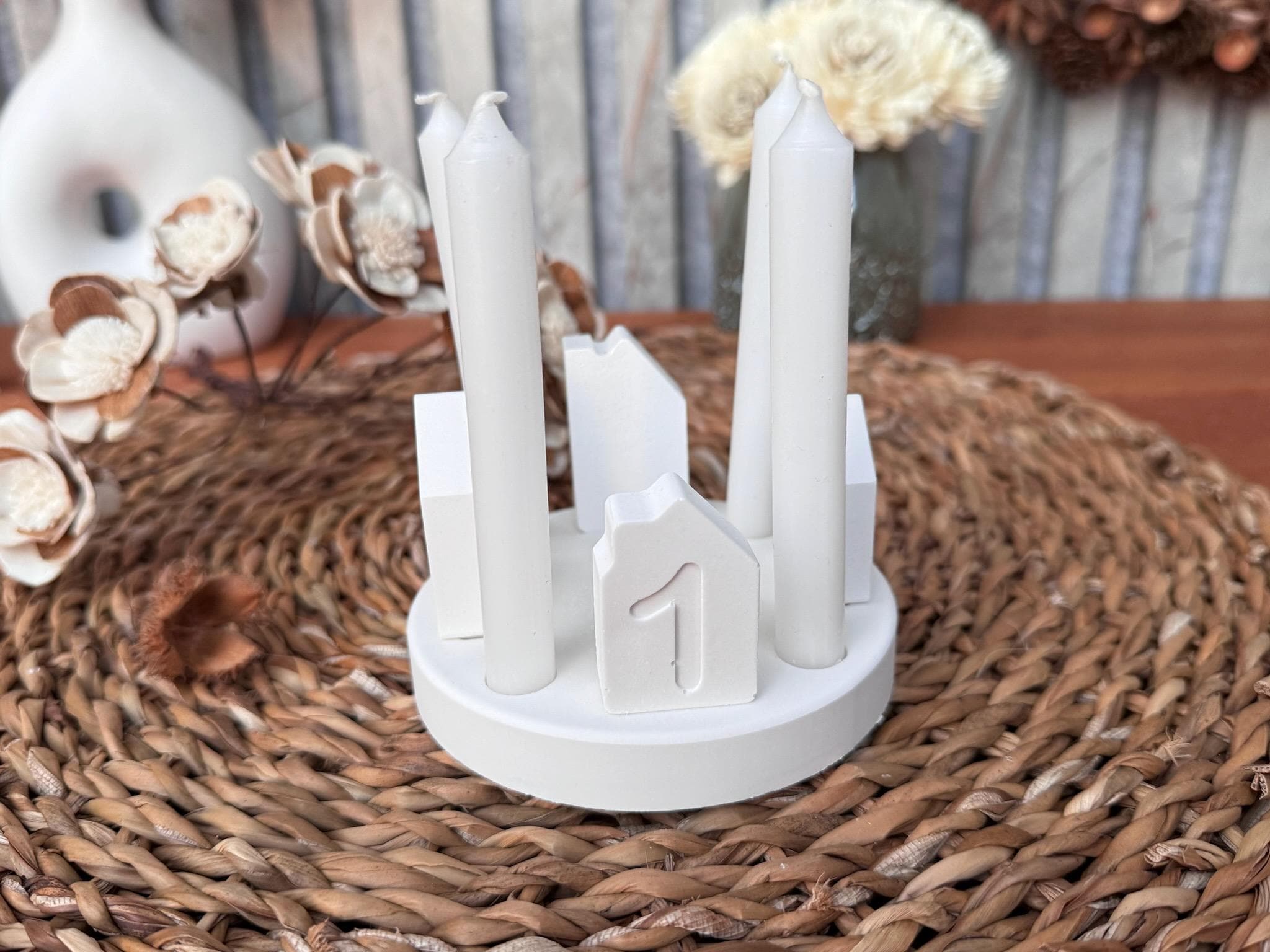 Silikon - Gießform - Adventskranz klein - Klötzchenhäuser Grundplatte - Klötzchen - Häuserkranz - Weihnachten -