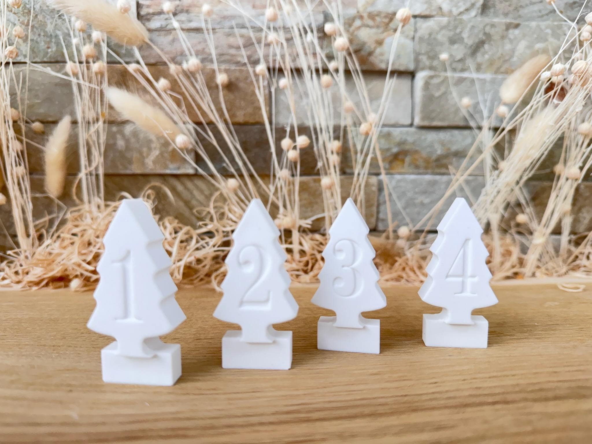 Silikon - Gießform - Klötzchentannenbäume Adventszahlen - Klötzchen - Häuserkranz -