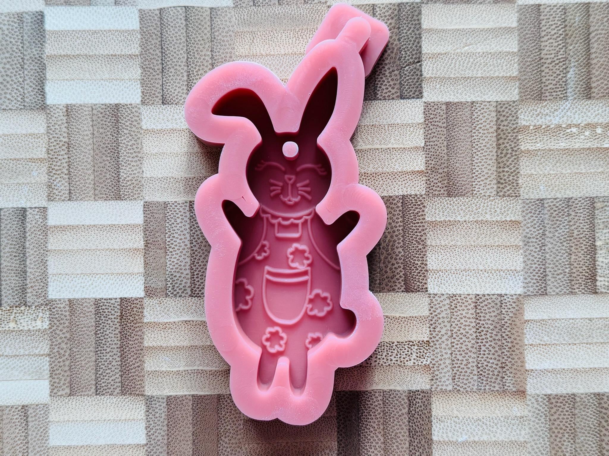 Silikon - Gießform - niedlicher Osteraufhänger - Hase mit Blumen -