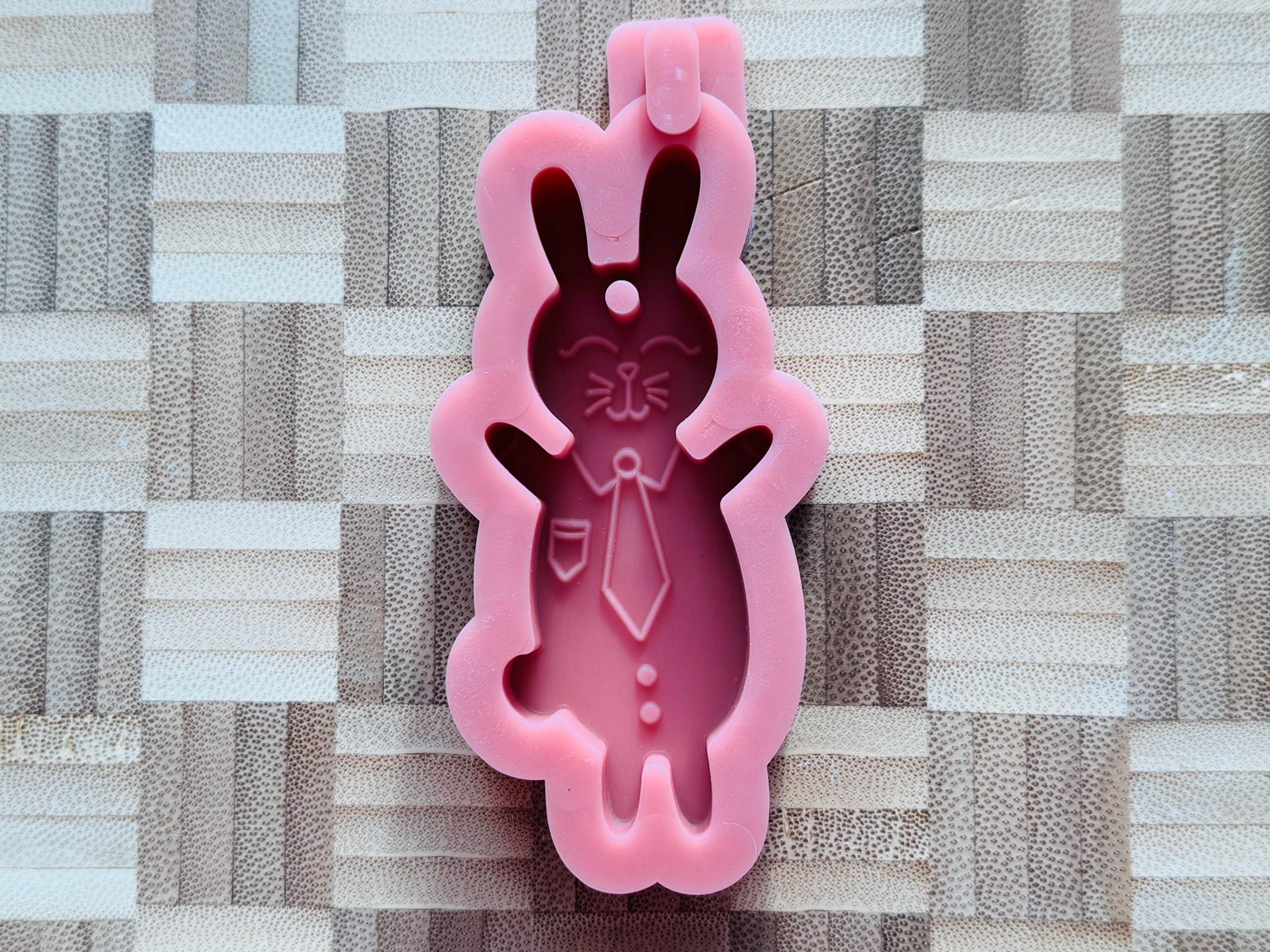 Silikon - Gießform - niedlicher Osteraufhänger - Hase mit Krawatte -