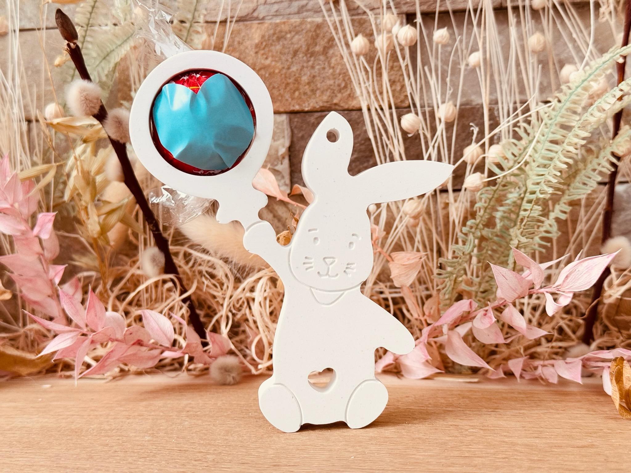 Silikon - Gießform - Babyhase mit Ballon als Schokoladenkugelhalter - Aufhänger -