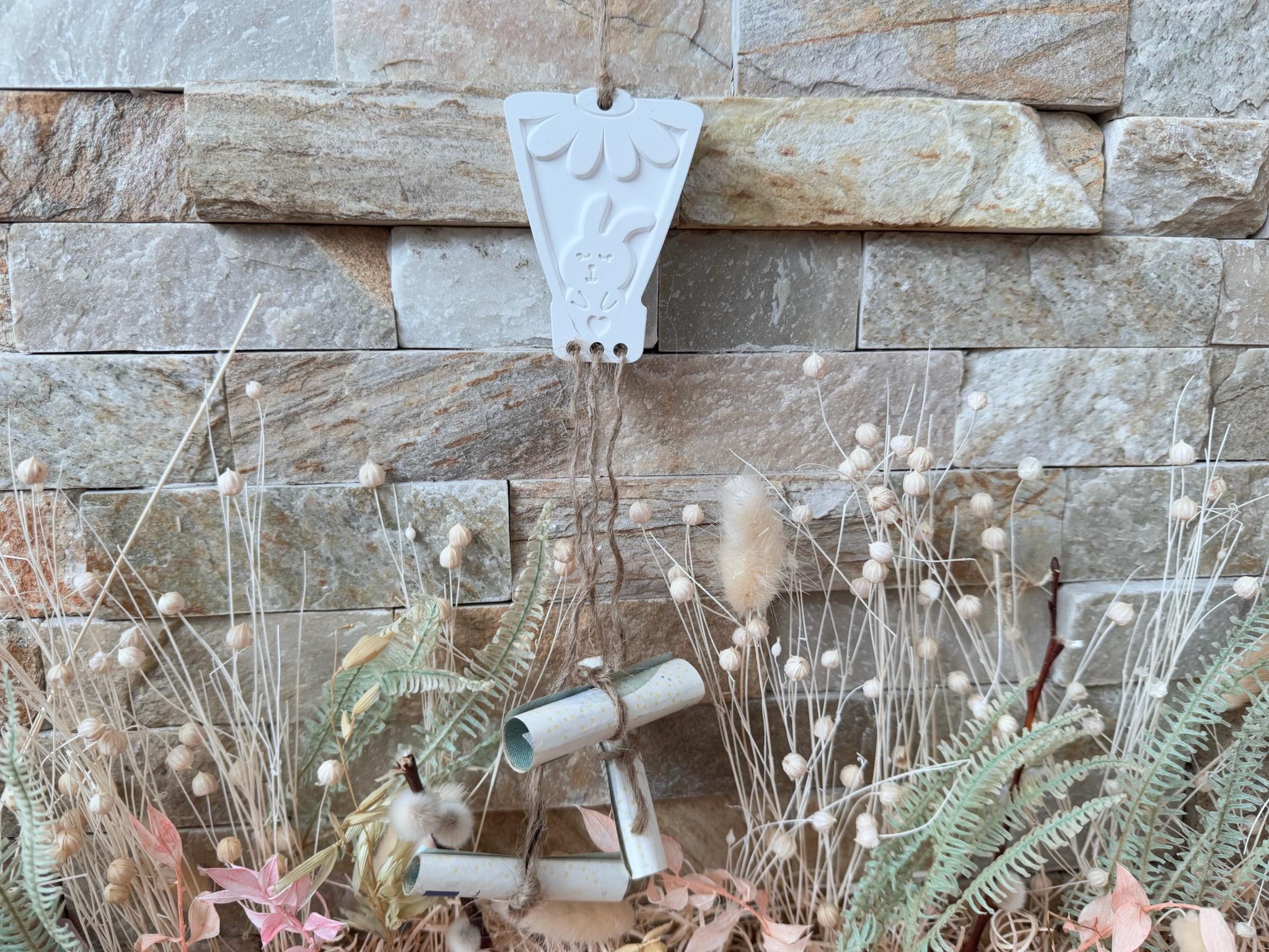 Silikon - Gießform - Hase mit Blumenballon - Aufhänger - Geschenkanhänger -