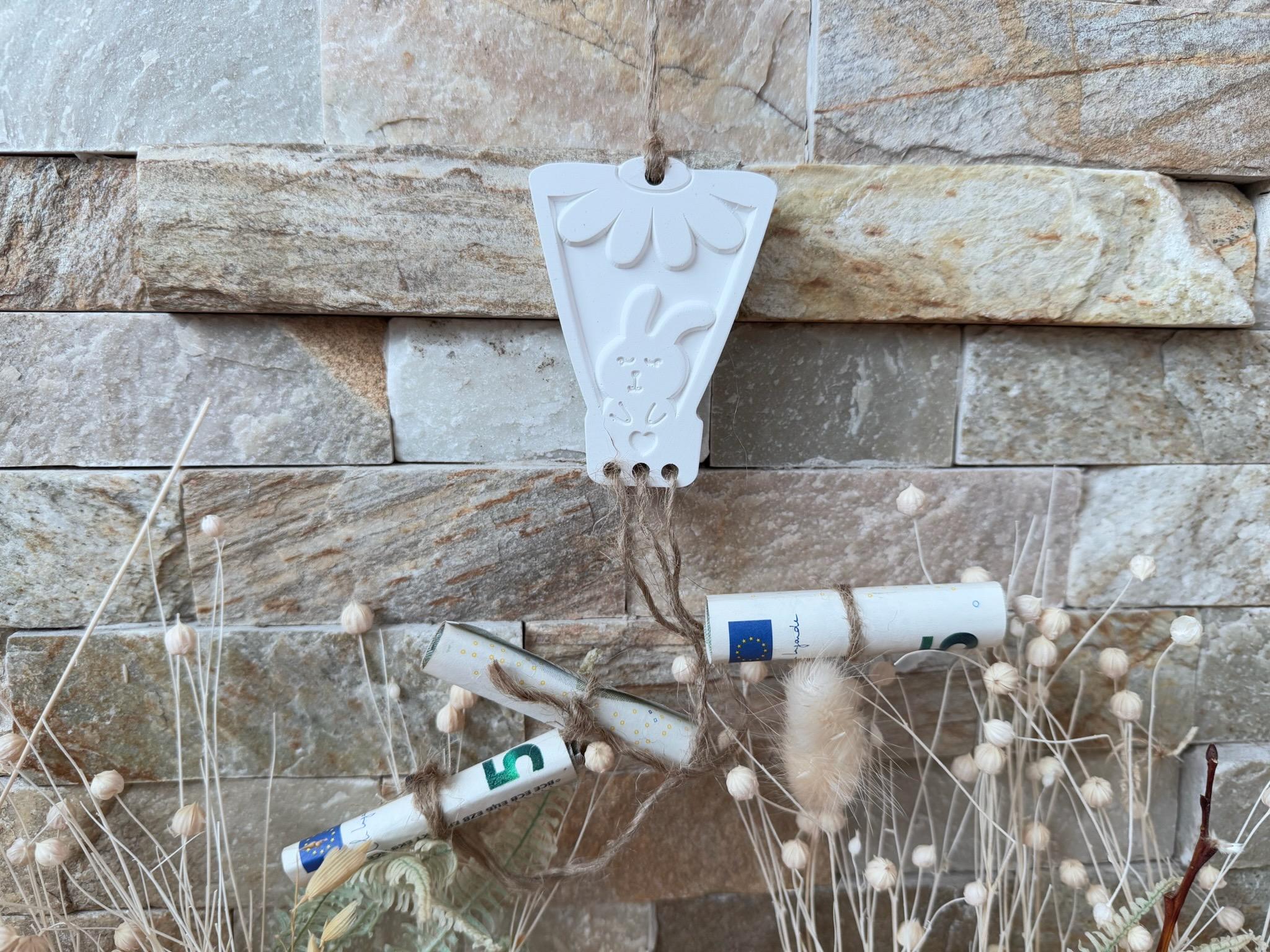 Silikon - Gießform - Hase mit Blumenballon - Aufhänger - Geschenkanhänger -