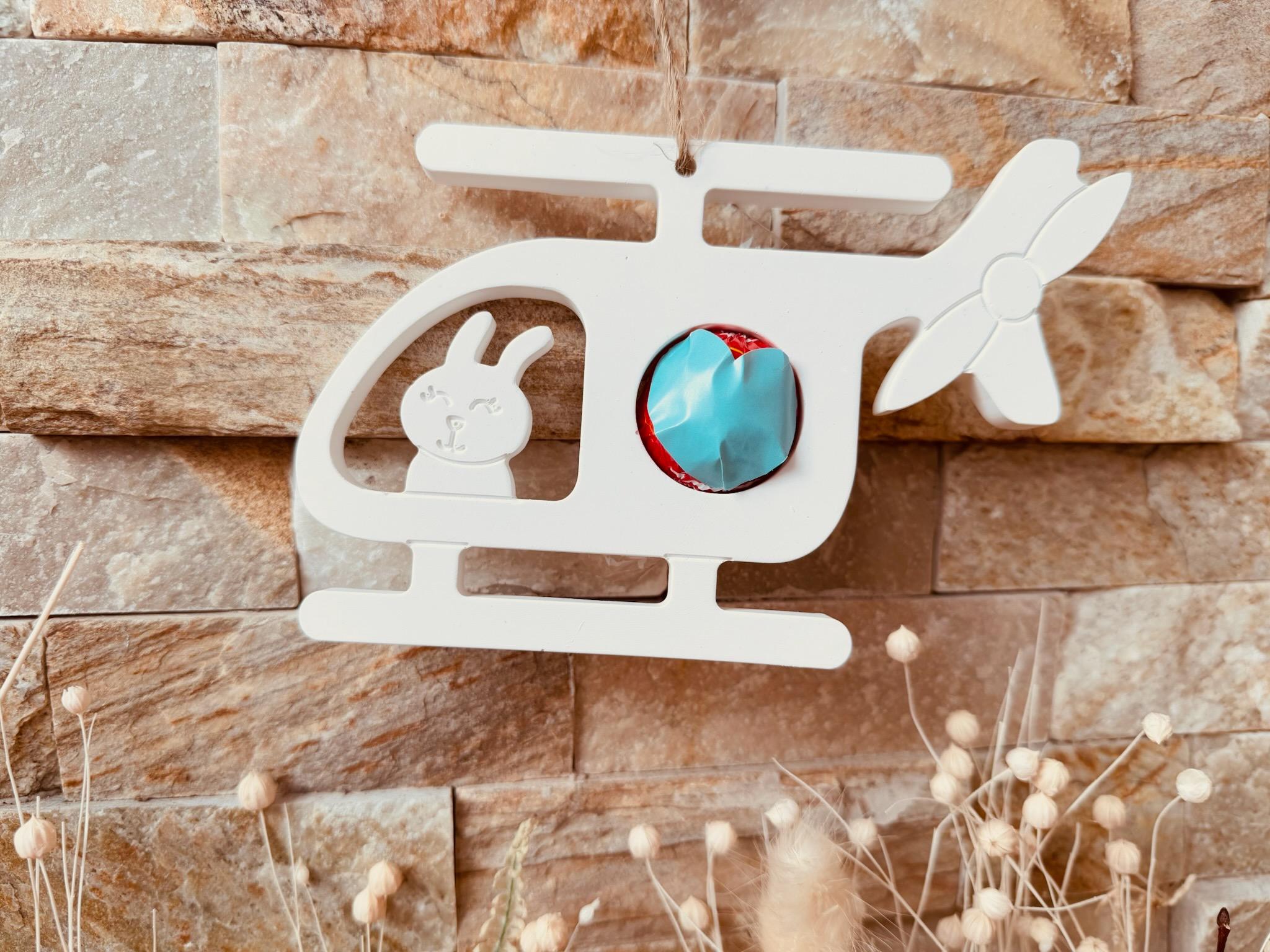 Silikon - Gießform - Hase mit Helikopter als Schokoladenkugelhalter - Aufhänger -