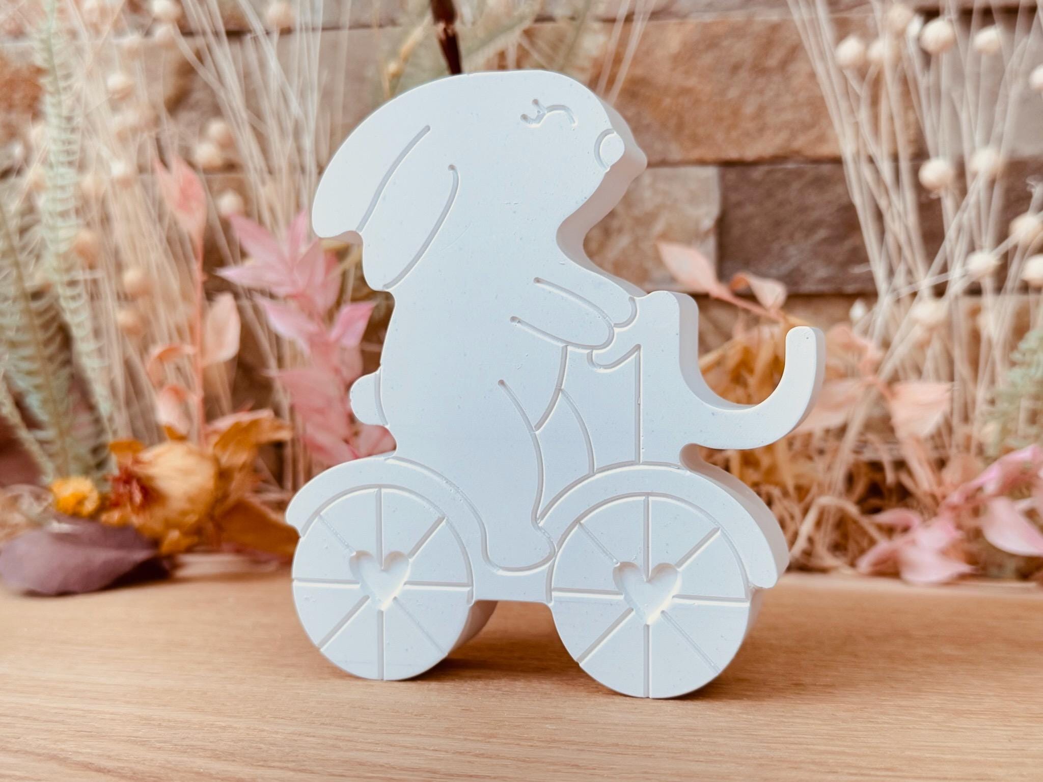 Silikon - Gießform - Hase mit Fahrrad - mini Schokoladenkugelhalter -
