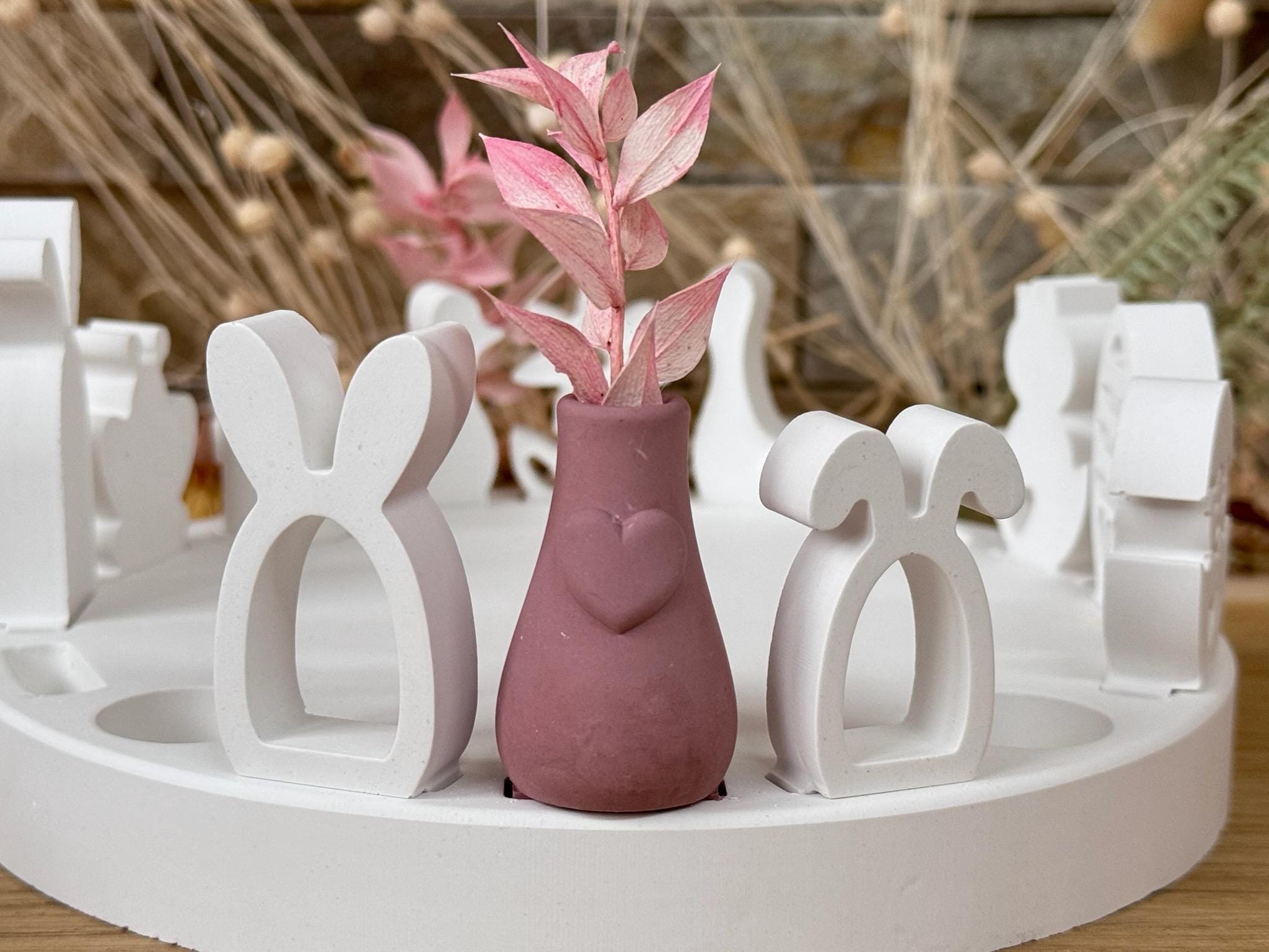Silikon - Gießform - Mini Vase für unsere Häuserkranzplatten- mit Herz - Stecksystem - Klötzchen - Häuserkranz -