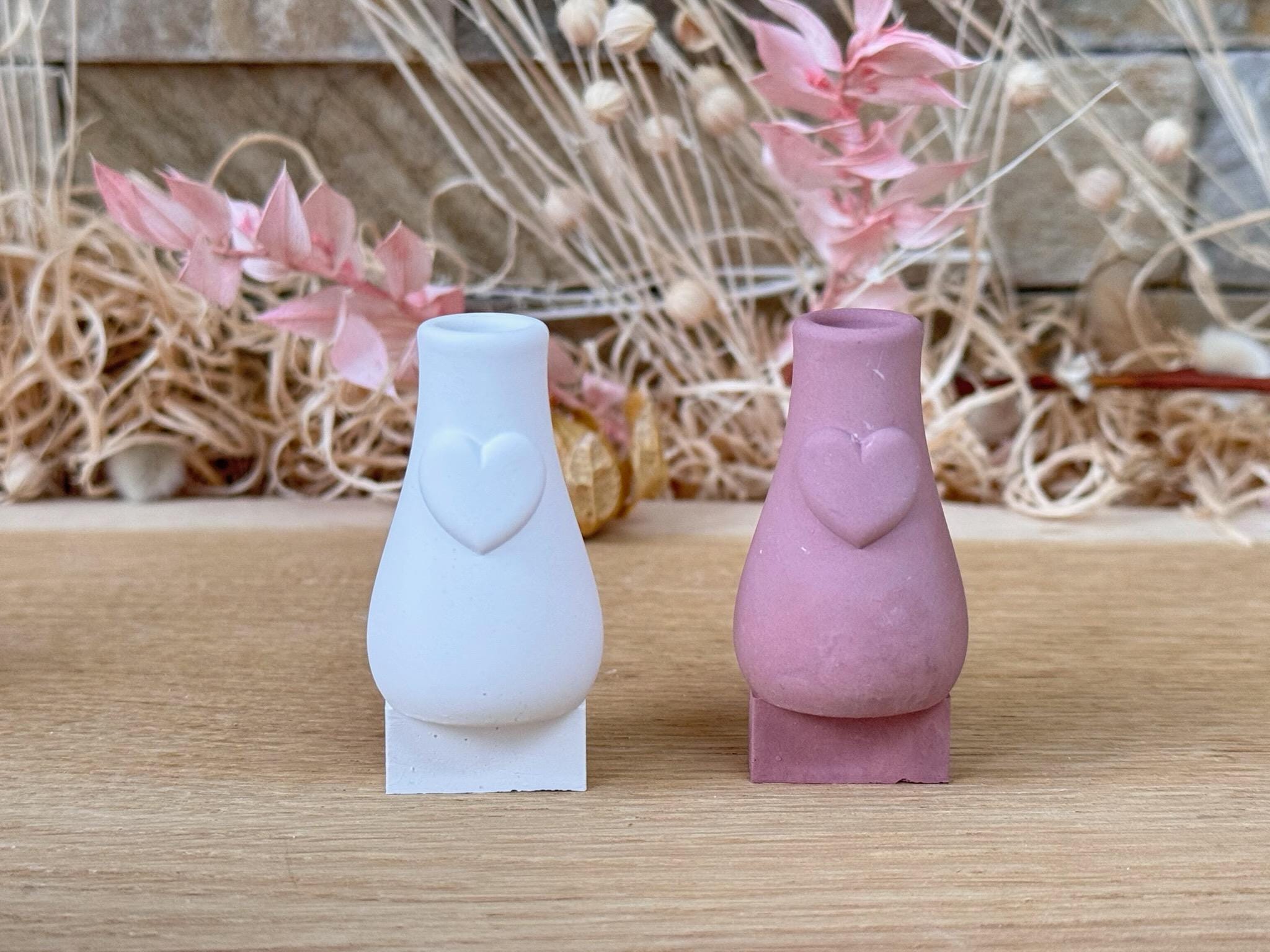 Silikon - Gießform - Mini Vase für unsere Häuserkranzplatten- mit Herz - Stecksystem - Klötzchen - Häuserkranz -