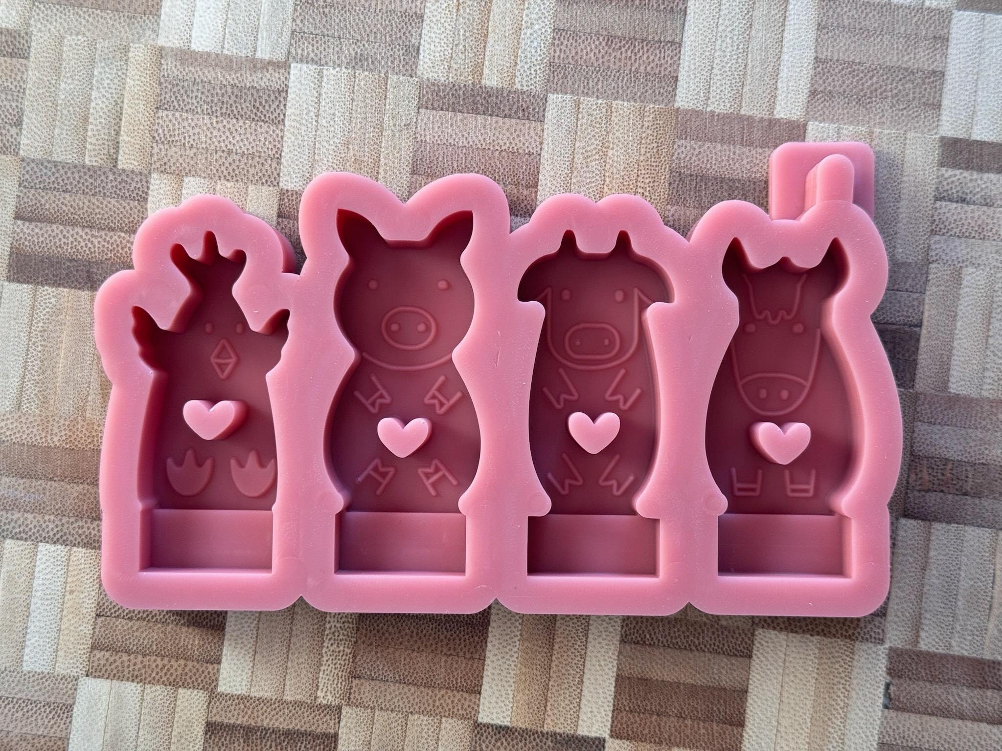 Silikon - Gießform - Klötzchenhäuser - Tier-Set - Huhn - Schwein - Kuh - Pferd - Klötzchen - Häuserkranz -