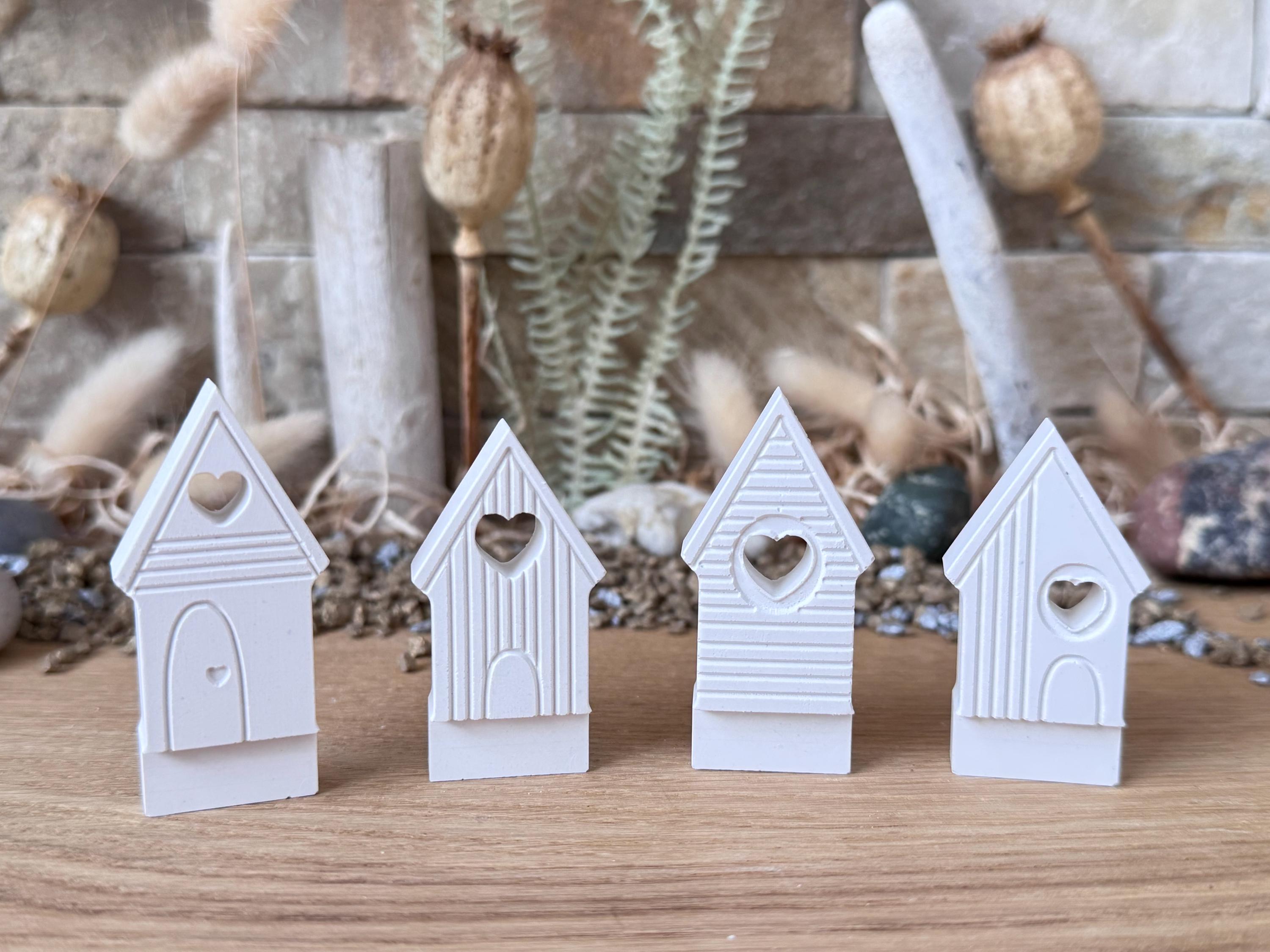 Silikon - Gießform - Klötzchenhäuser - Maritimhäuser 4 mit Herzen offen - Klötzchen - Häuserkranz -