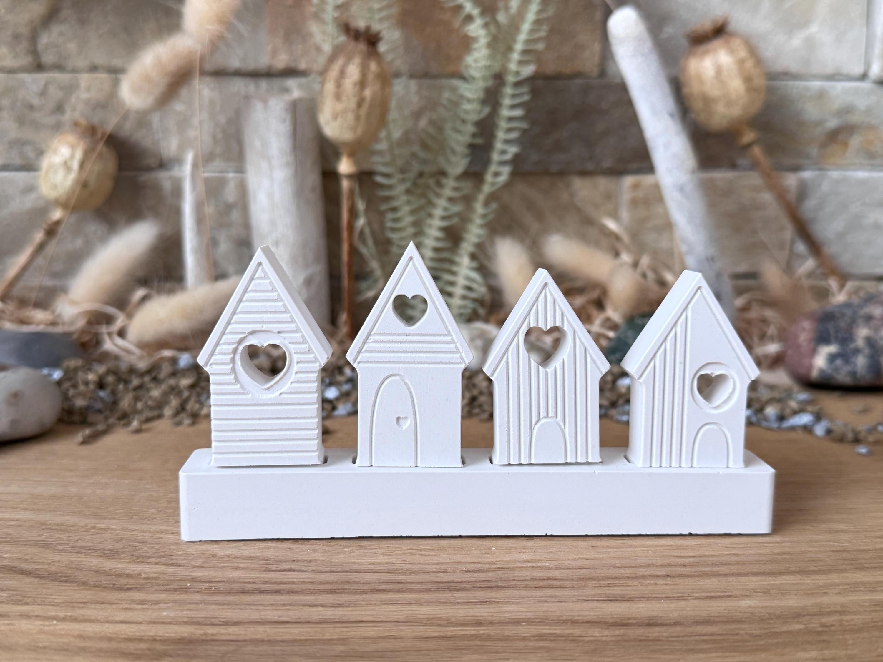 Silikon - Gießform - Klötzchenhäuser - Maritimhäuser 4 mit Herzen offen - Klötzchen - Häuserkranz -