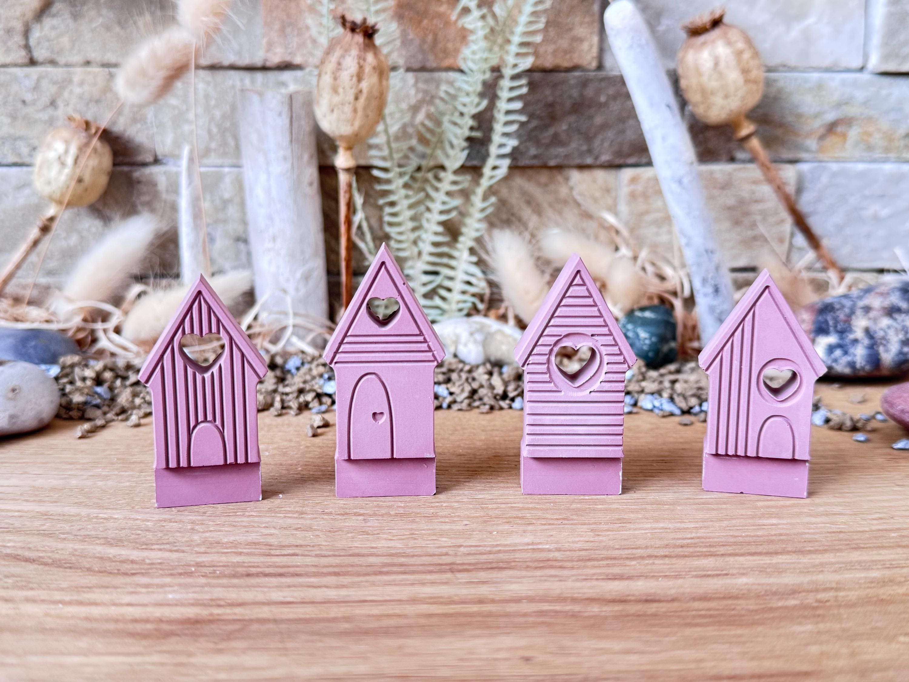 Silikon - Gießform - Klötzchenhäuser - Maritimhäuser 4 mit Herzen offen - Klötzchen - Häuserkranz -