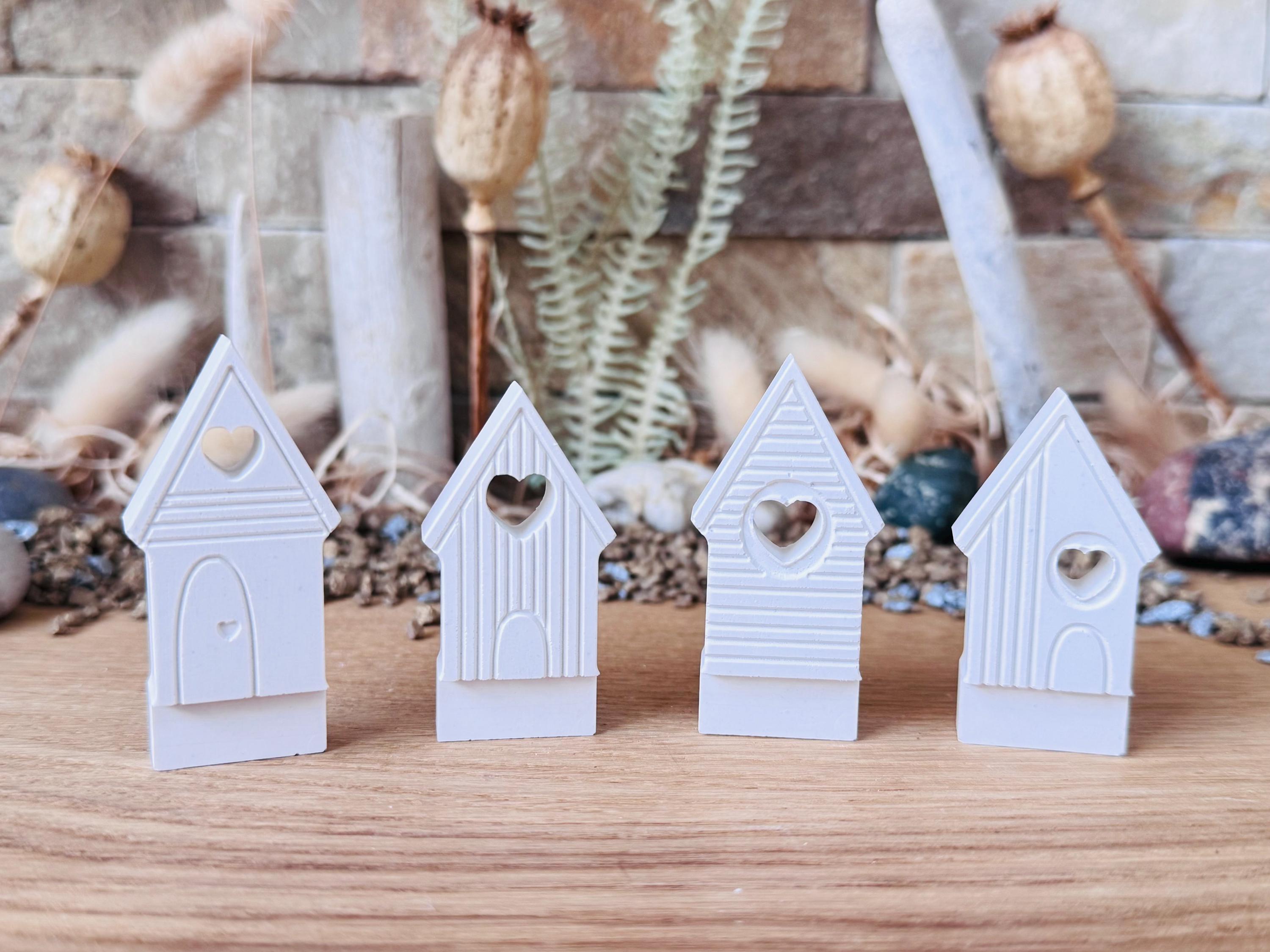 Silikon - Gießform - Klötzchenhäuser - Maritimhäuser 4 mit Herzen offen - Klötzchen - Häuserkranz -