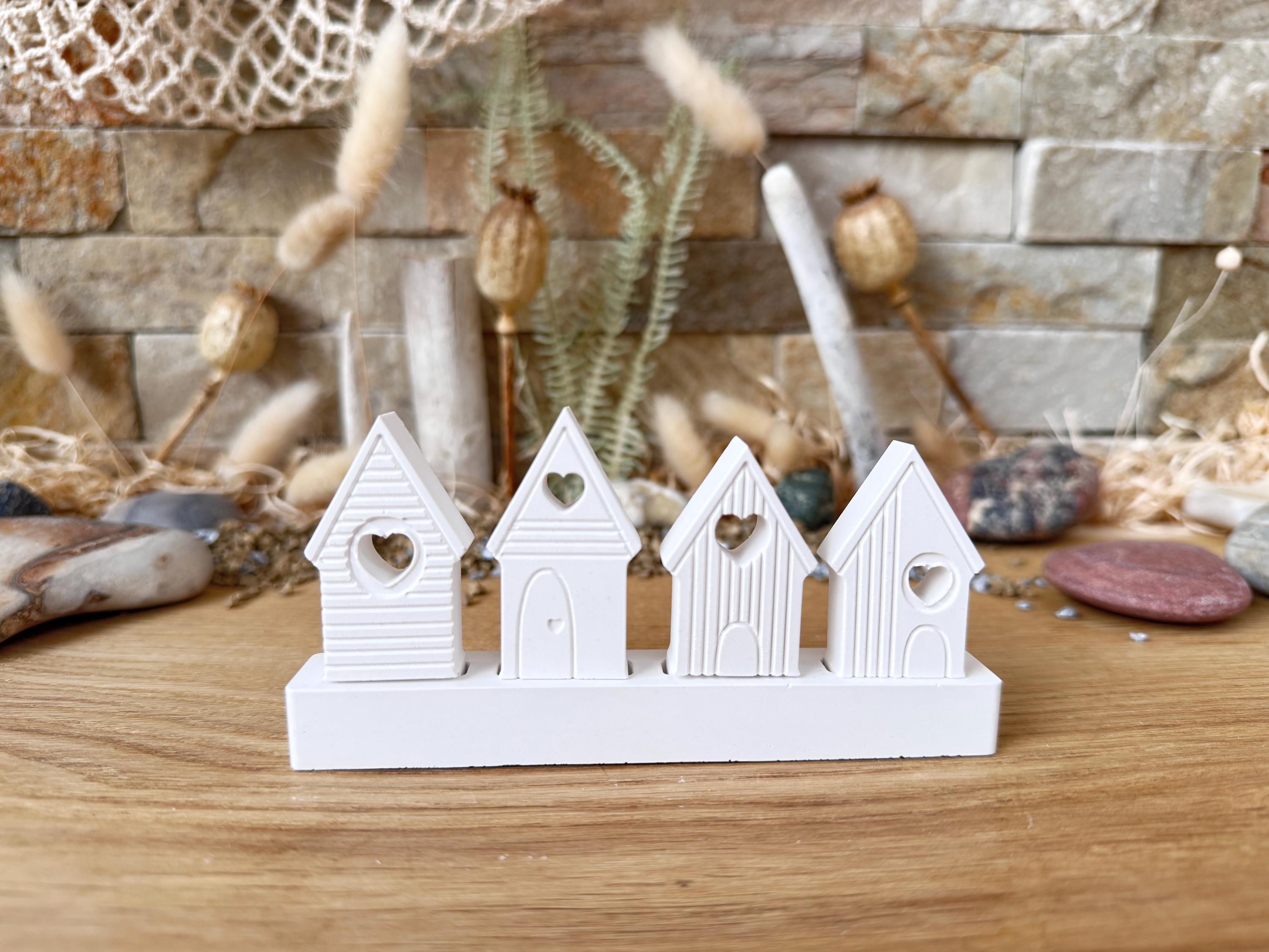 Silikon - Gießform - Klötzchenhäuser - Maritimhäuser 4 mit Herzen offen - Klötzchen - Häuserkranz -