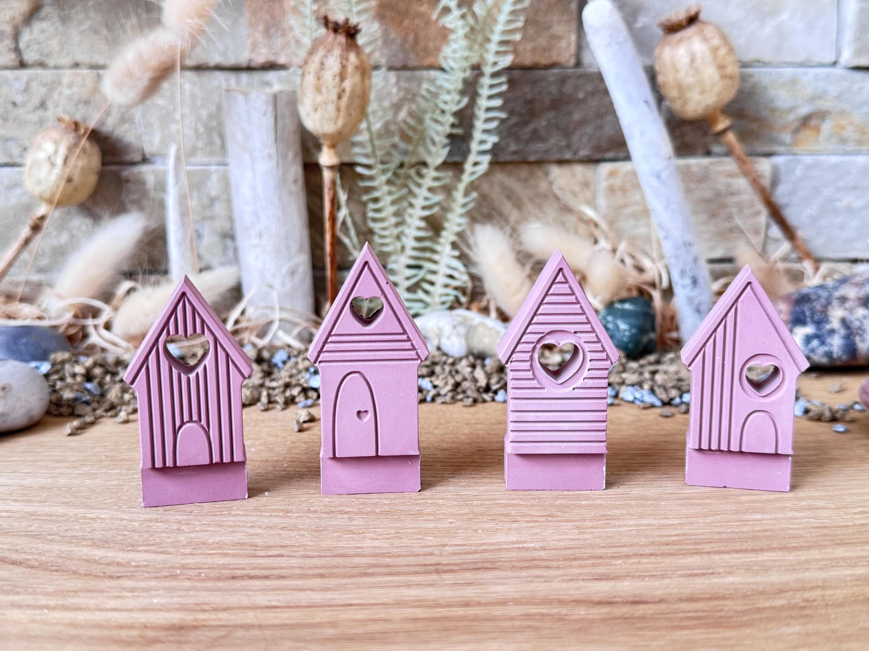 Silikon - Gießform - Klötzchenhäuser - Maritimhäuser 4 mit Herzen offen - Klötzchen - Häuserkranz -