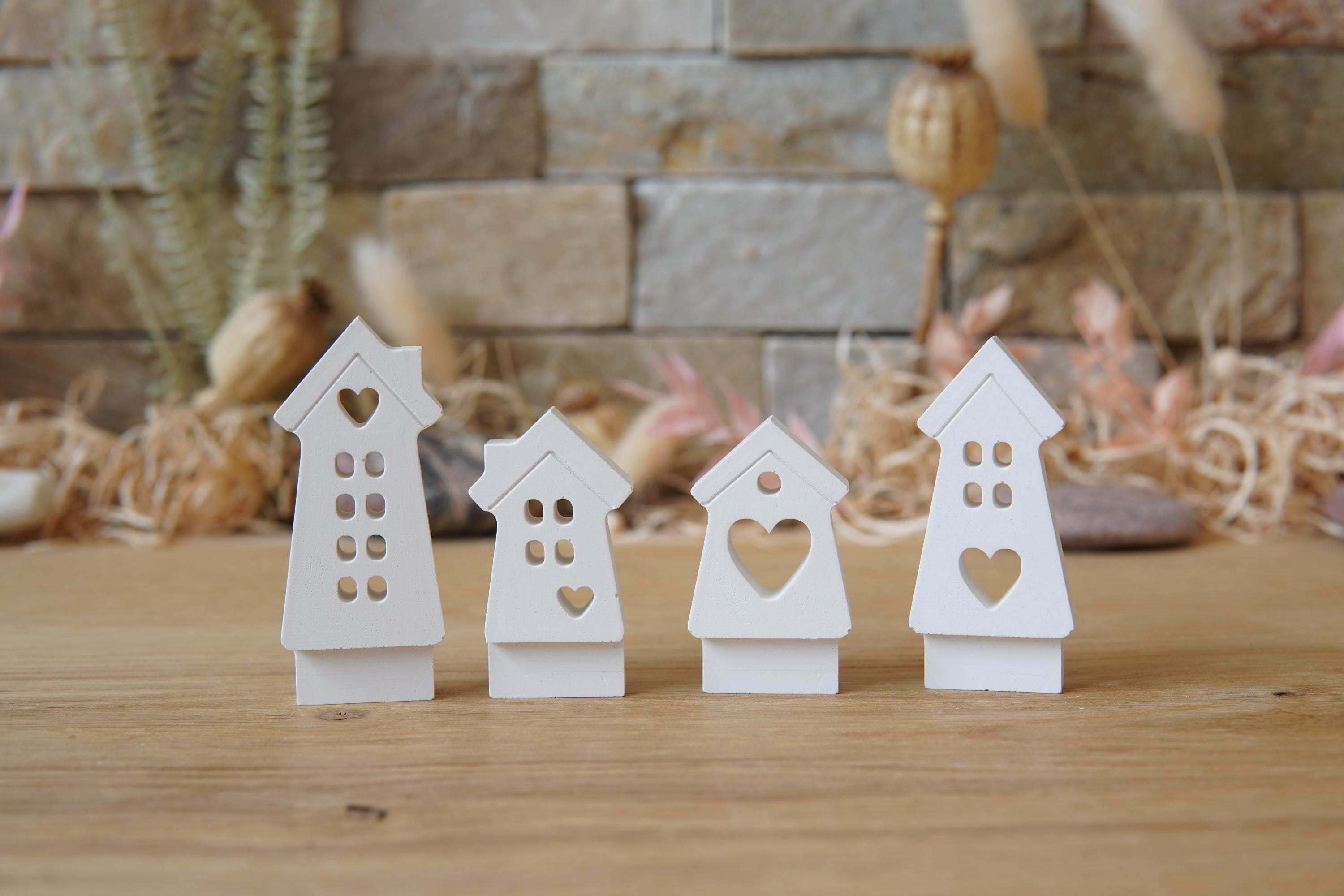 Silikon - Gießform - Klötzchenhäuser - Klötzchenherzhäuser 6 - Klötzchen - Häuserkranz -