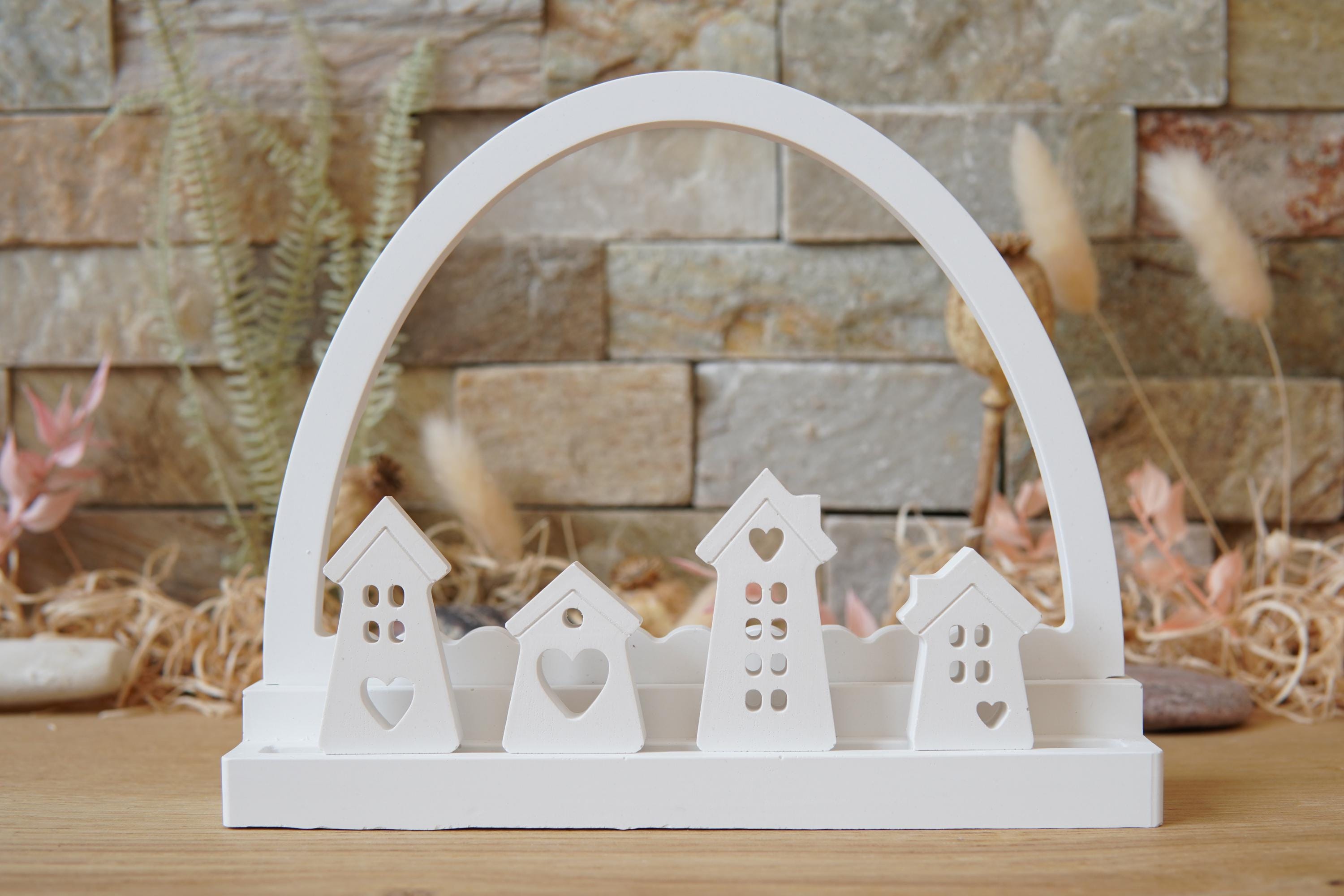 Silikon - Gießform - Klötzchenhäuser - Klötzchenherzhäuser 6 - Klötzchen - Häuserkranz -