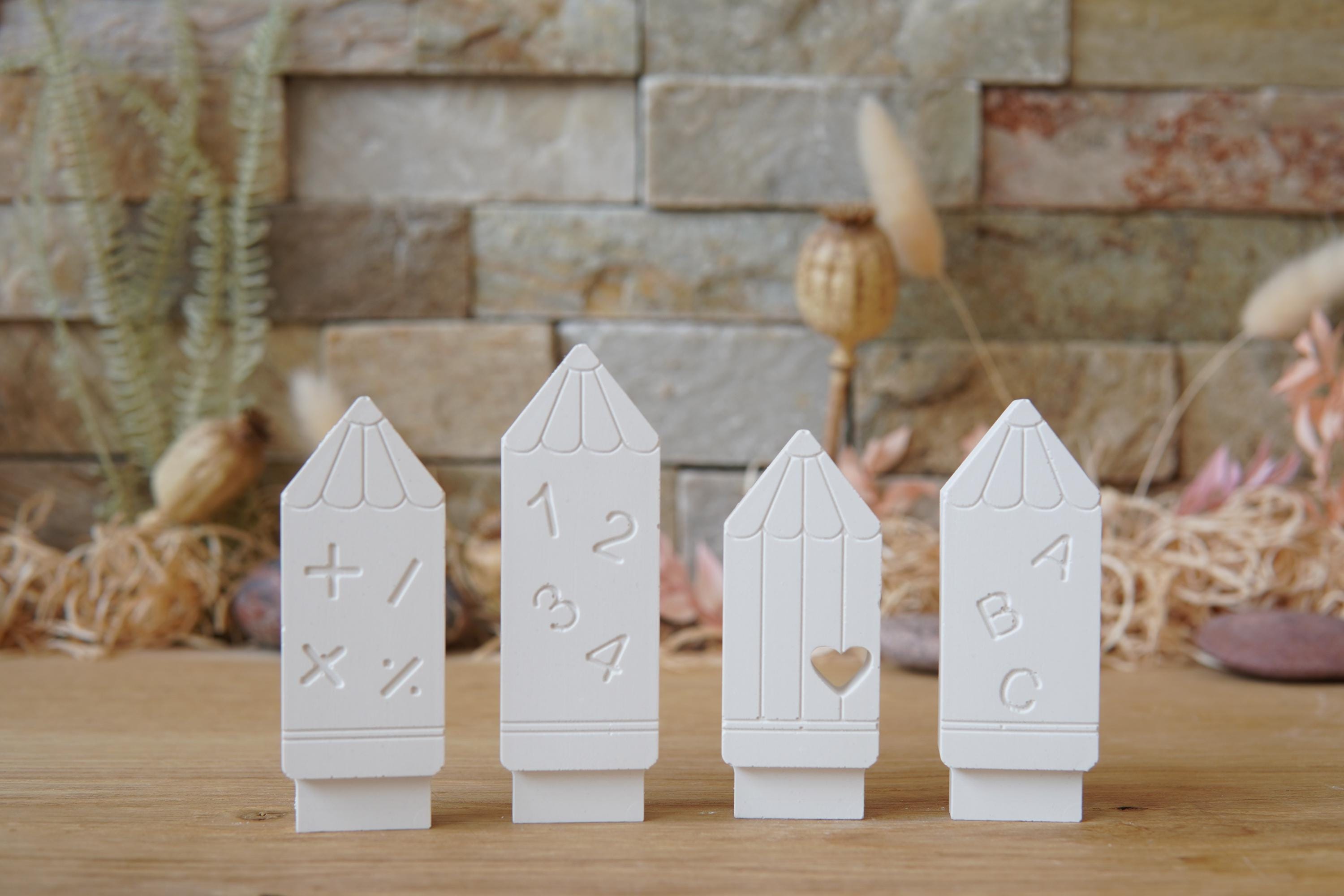 Silikon - Gießform - Klötzchenhäuser - Stifte - Einschulung - Klötzchen - Häuserkranz -