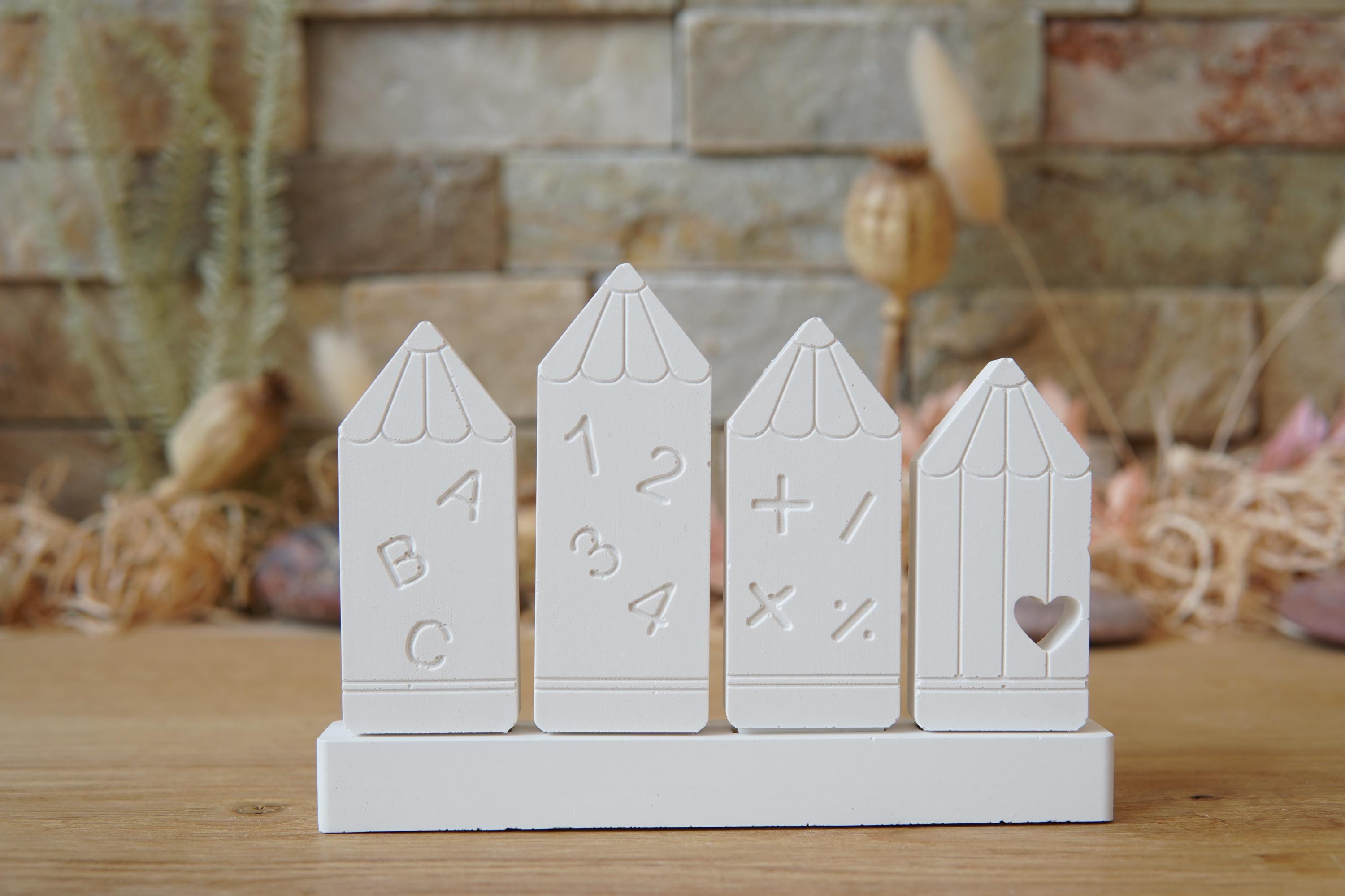 Silikon - Gießform - Klötzchenhäuser - Stifte - Einschulung - Klötzchen - Häuserkranz -