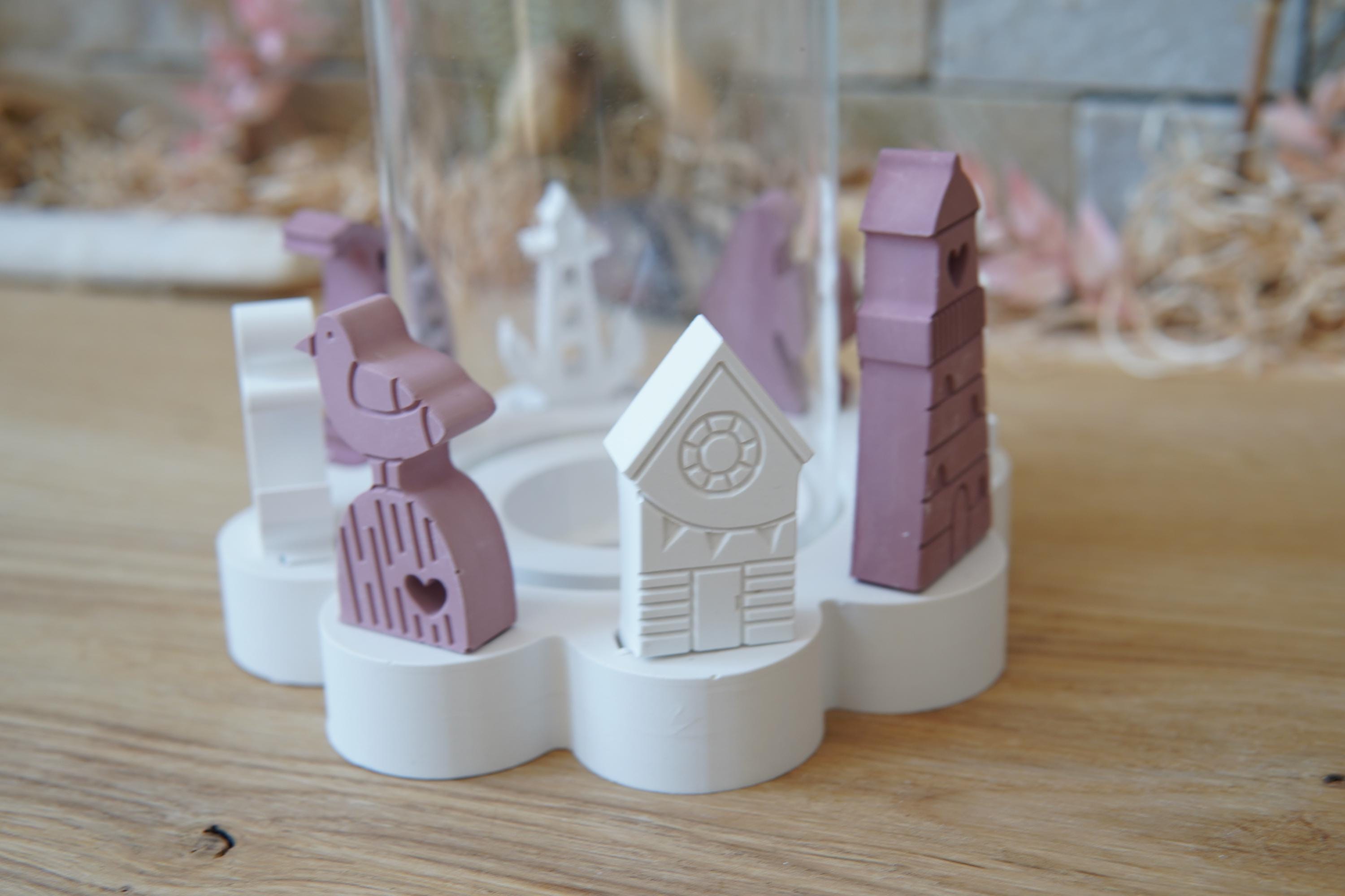 Silikon - Gießform - Klötzchenhäuser - Blumenwindlicht - Fackelhalter - Klötzchen - Häuserkranz -