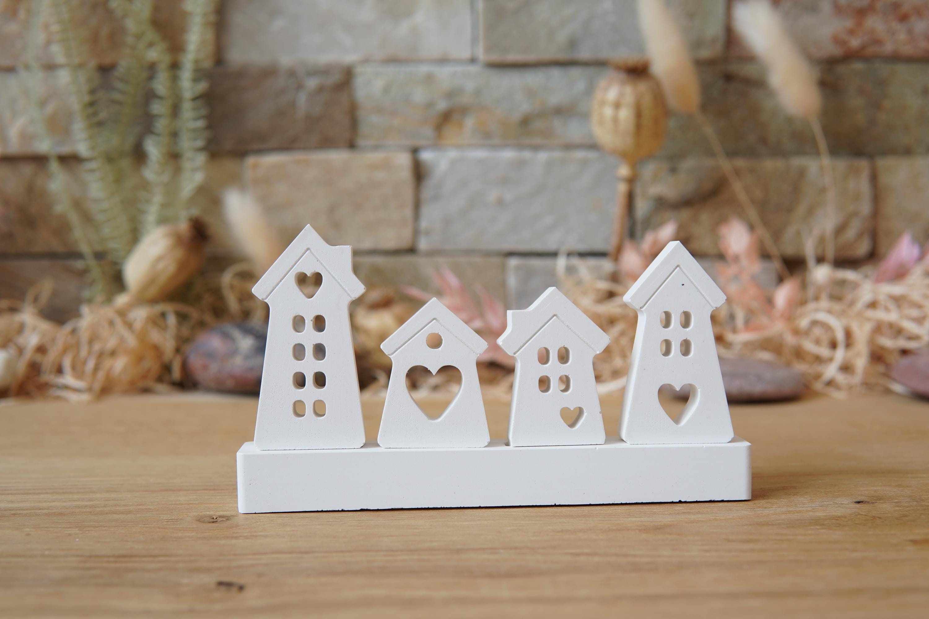 Silikon - Gießform - Klötzchenhäuser - Klötzchenherzhäuser 6 - Klötzchen - Häuserkranz -