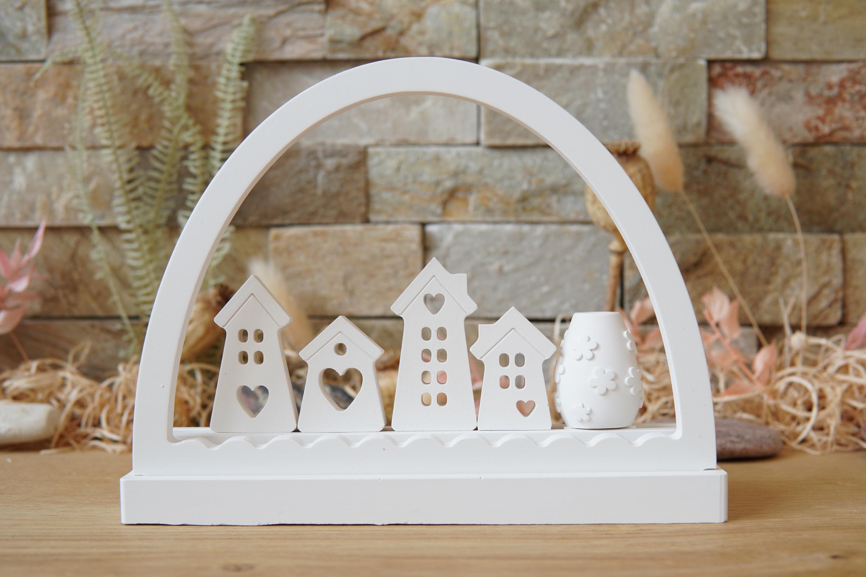 Silikon - Gießform - Klötzchenhäuser - Klötzchenherzhäuser 6 - Klötzchen - Häuserkranz -