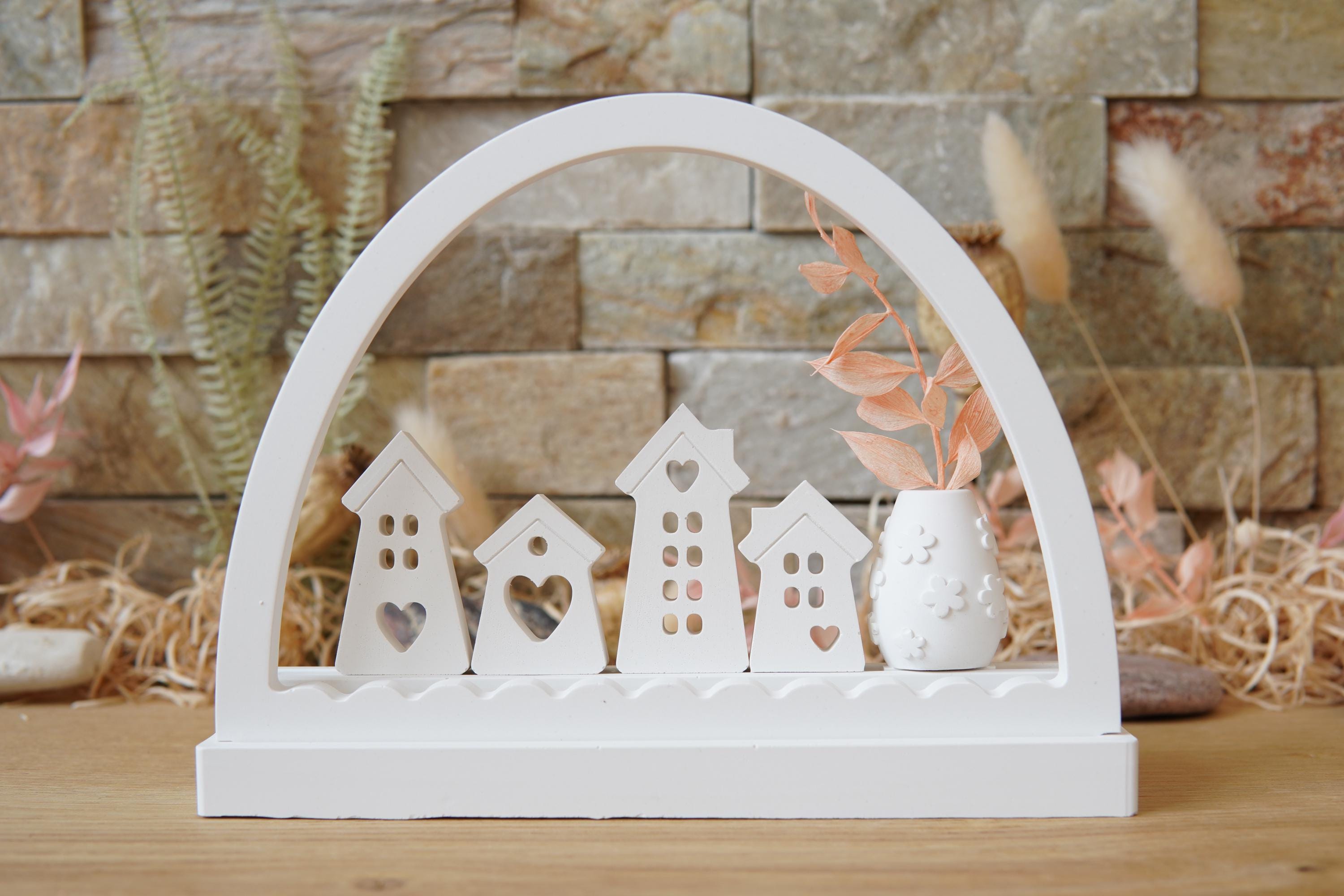 Silikon - Gießform - Klötzchenhäuser - Klötzchenherzhäuser 6 - Klötzchen - Häuserkranz -