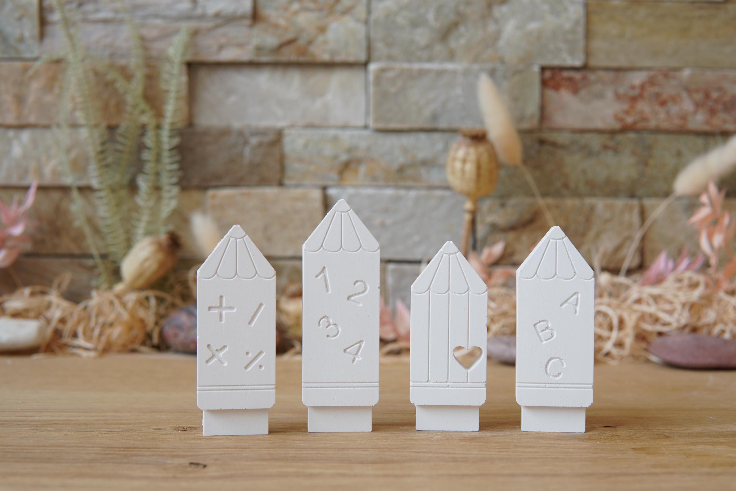 Silikon - Gießform - Klötzchenhäuser - Stifte - Einschulung - Klötzchen - Häuserkranz -