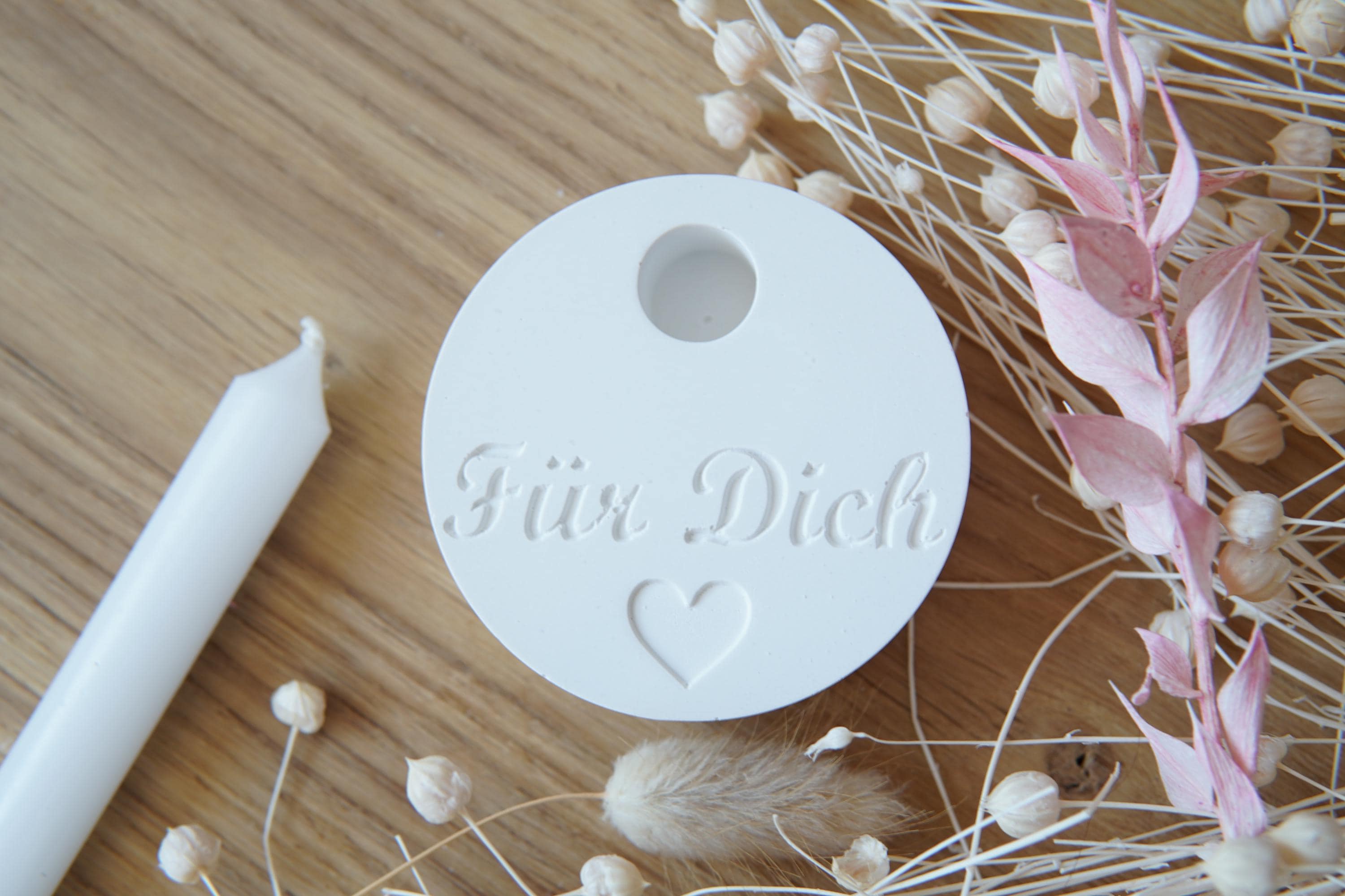 Silikon - Gießform - Baumstabkerzenteller "Für Dich" -