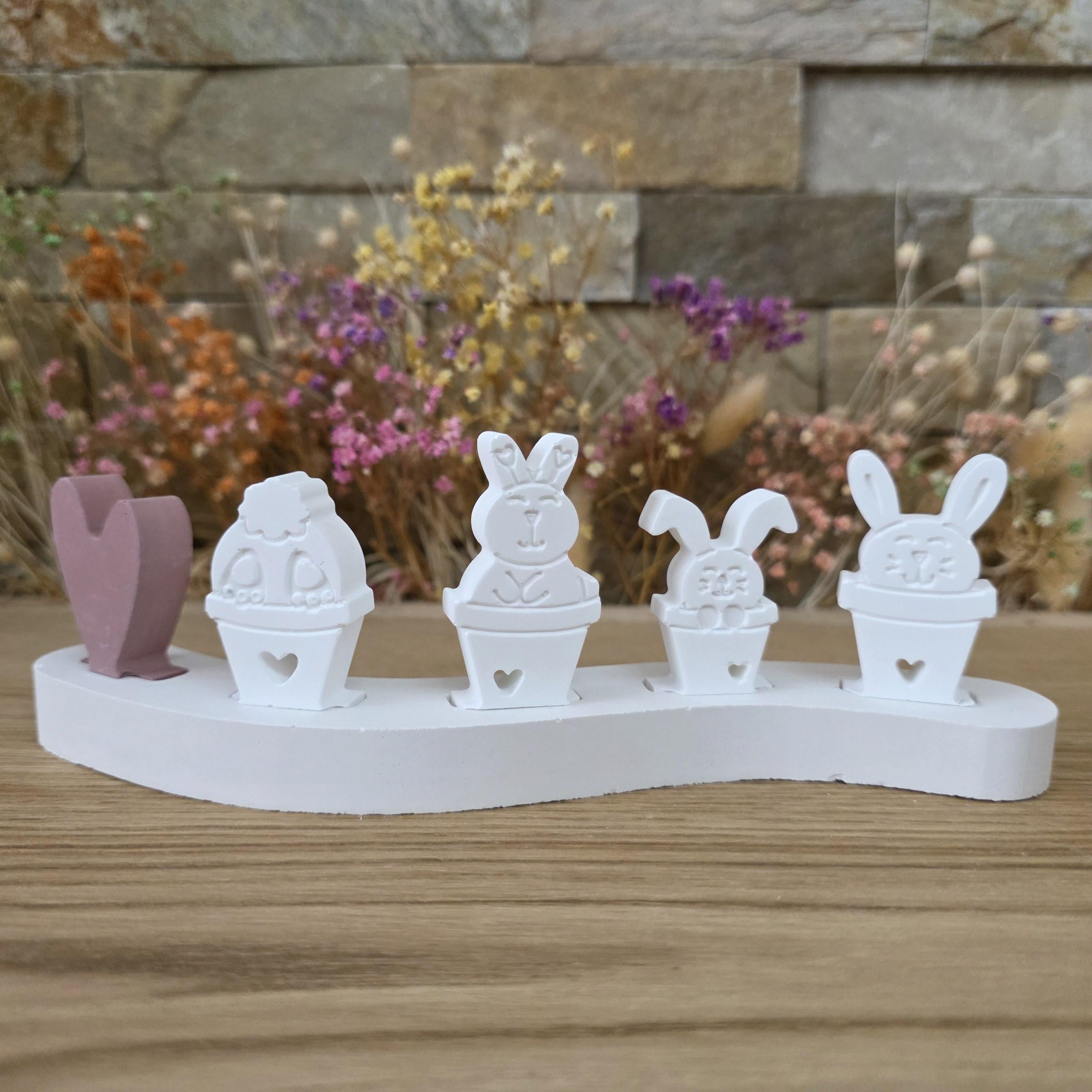 Silikon – Gießform – Steckform Blumentopfhäschen – 4 Hasen für den Steckkranz